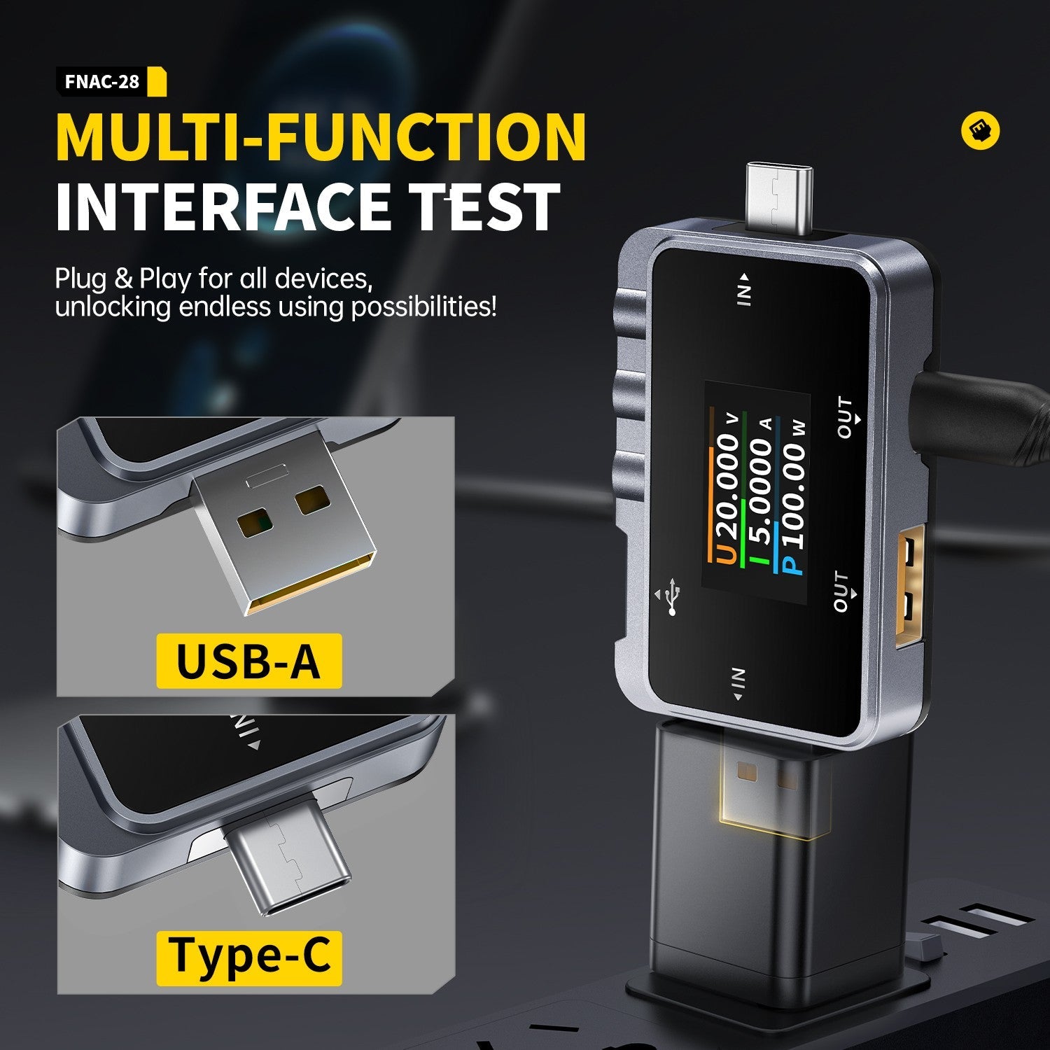 FNIRSI® FNAC - 28 2 - IN - 1 Type - C USB Tester Digital Voltmeter Ammeter Power Bank Charger Measure - FNIRSI