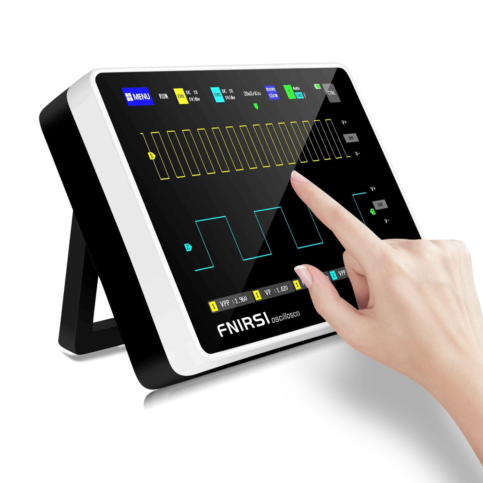 Osciloscopio FNIRSI® 1013D Tablet de Doble Canal 100MHz 1GS/s con Panel Táctil