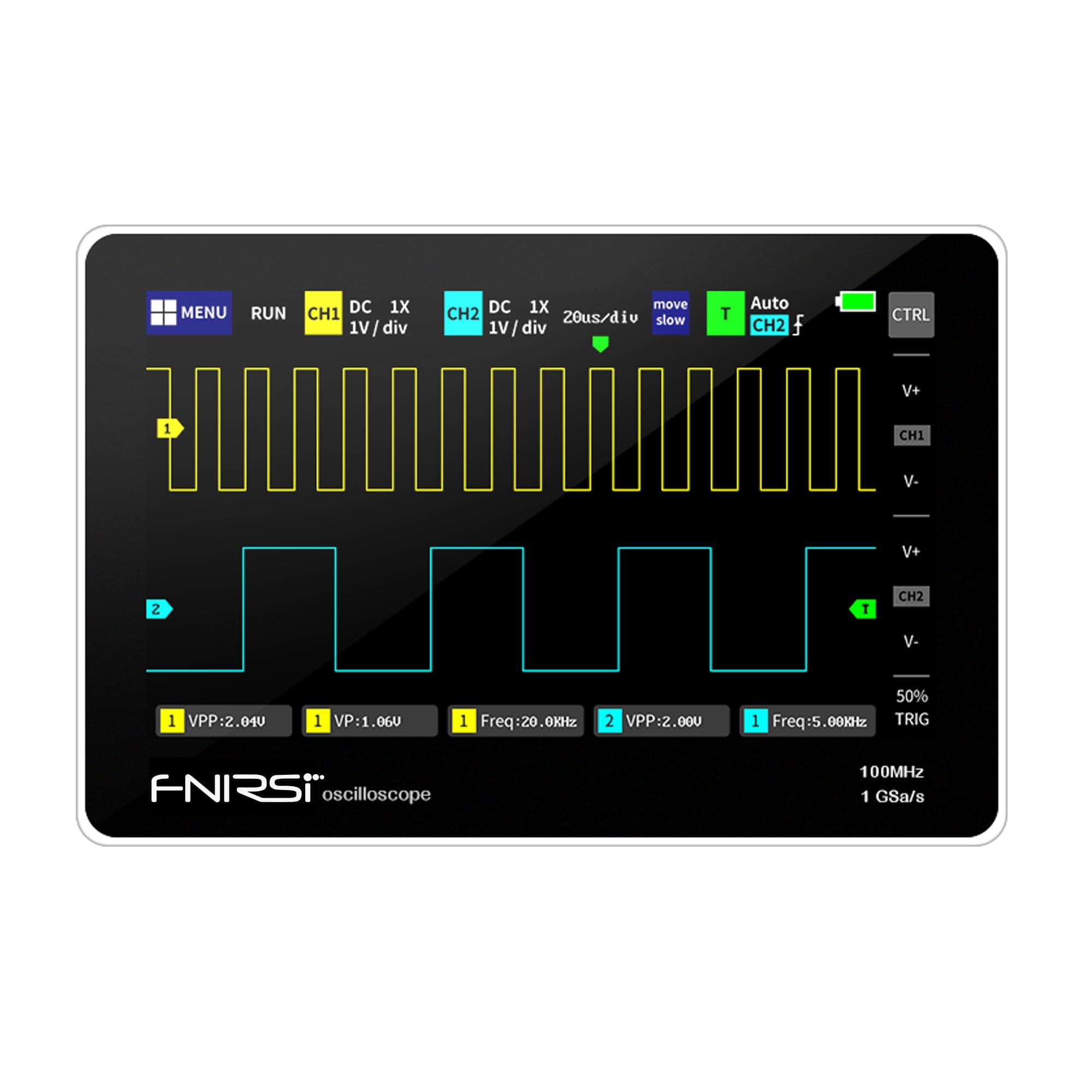 Osciloscopio FNIRSI® 1013D Tablet de Doble Canal 100MHz 1GS/s con Panel Táctil