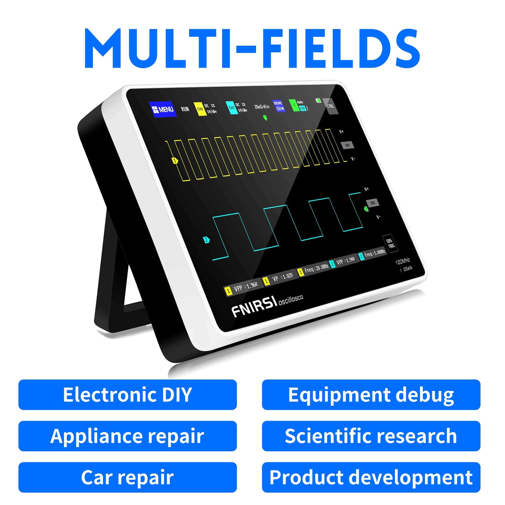 Osciloscopio FNIRSI® 1013D Tablet de Doble Canal 100MHz 1GS/s con Panel Táctil
