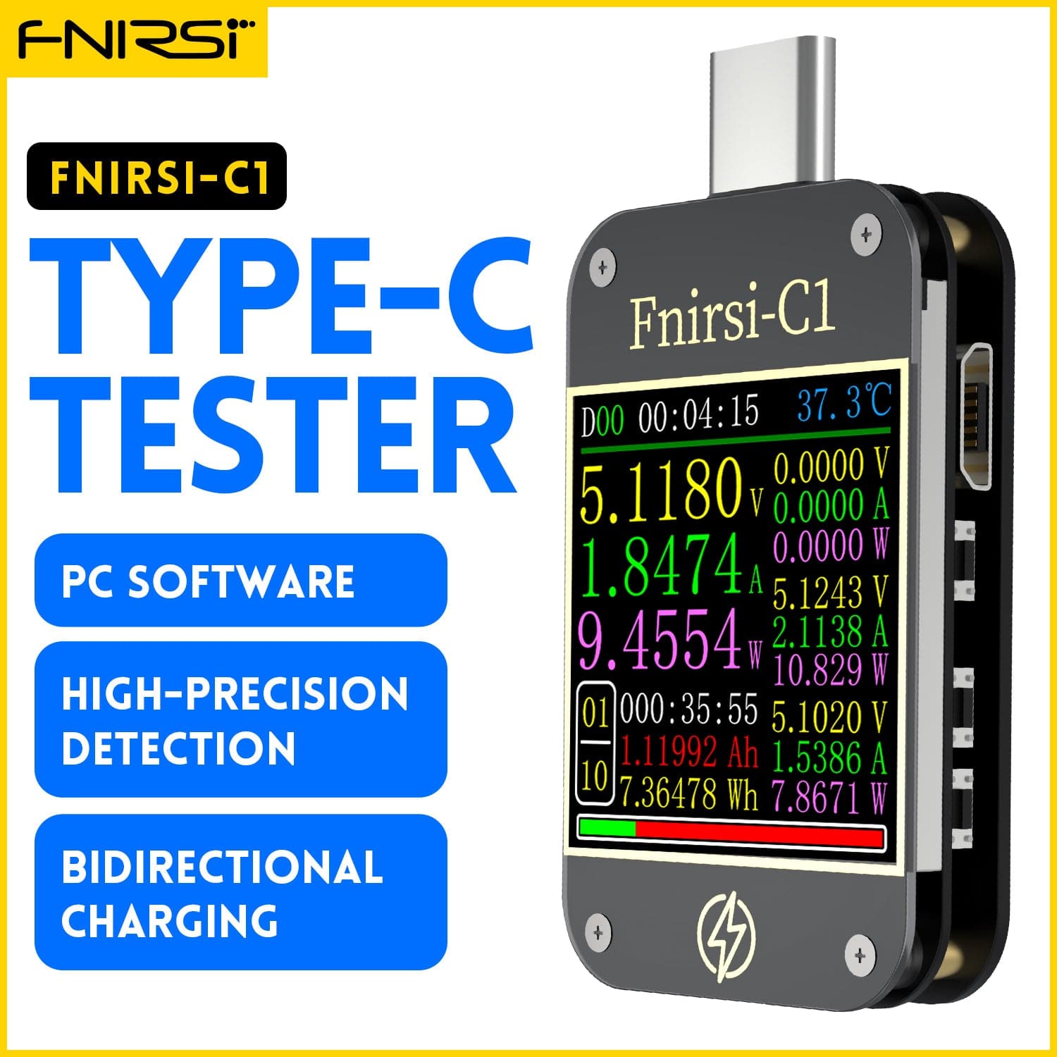 FNIRSI® C1 Tipo-C PD Trigger USB-C Voltmeter Ammeter Tester di Protocollo di Ricarica Veloce