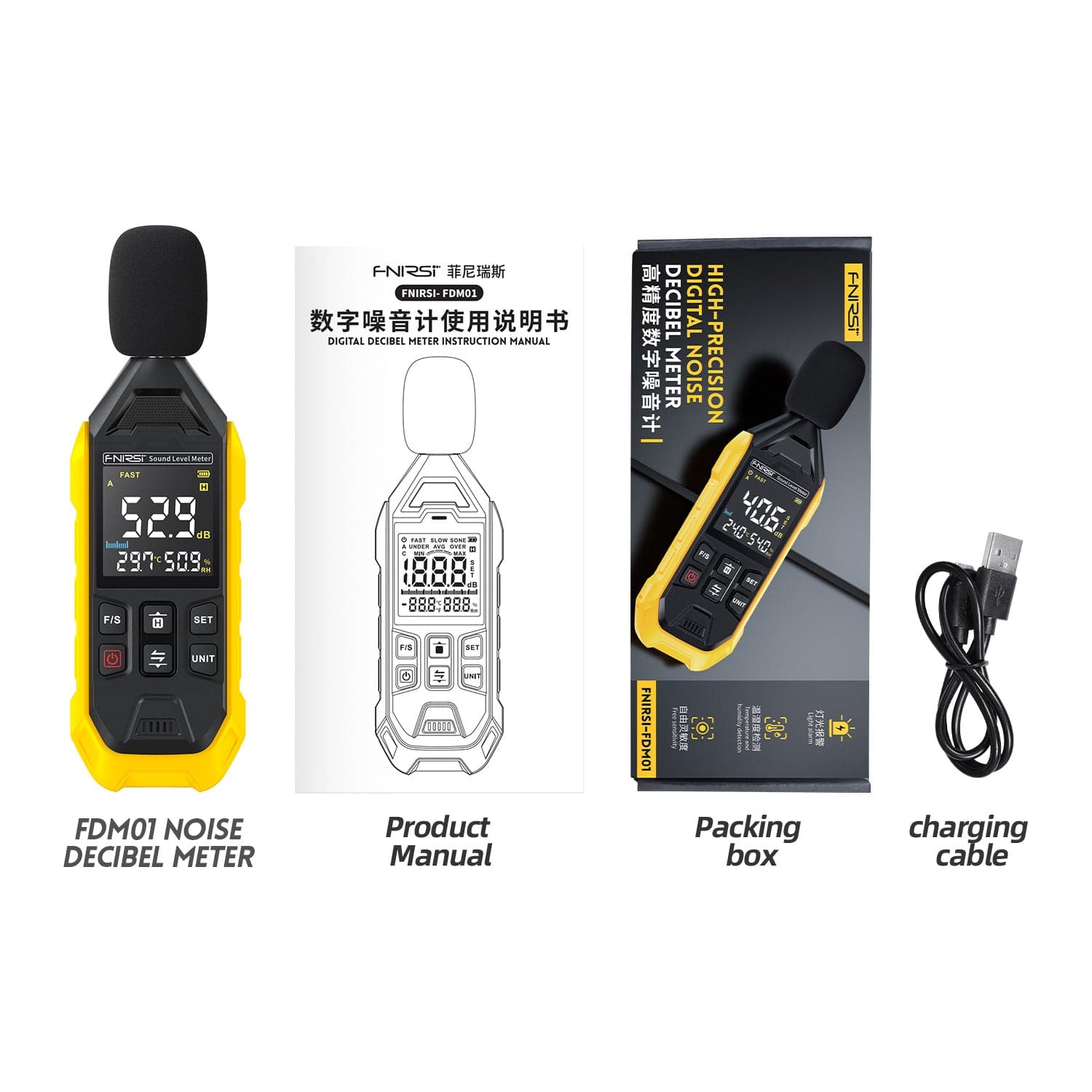 Medidor de decibelios de ruido digital de alta precisión FNIRSI® FDM01