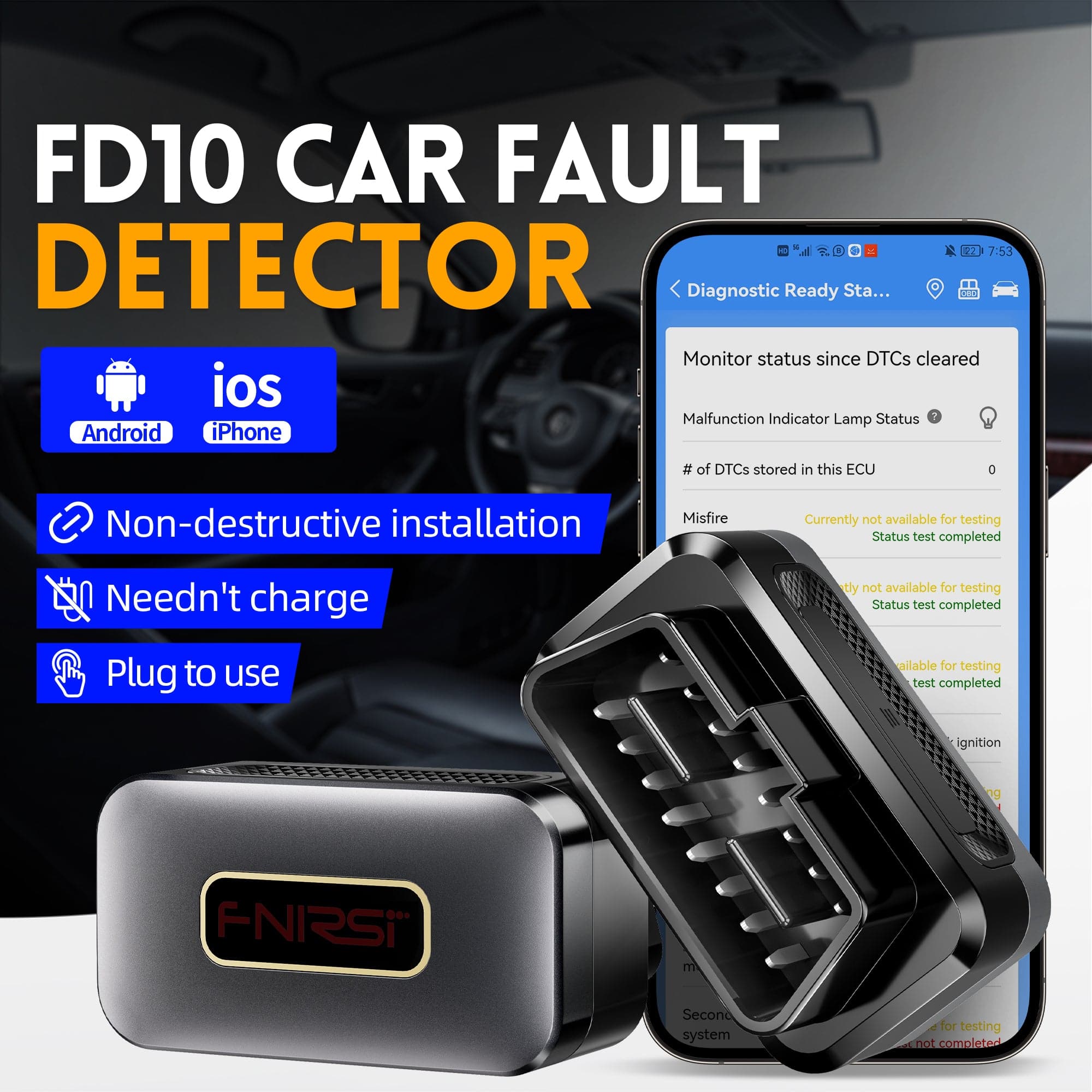FNIRSI® FD10 Scanner OBD2 per Auto Strumento di Diagnosi OBD Cancella Errore