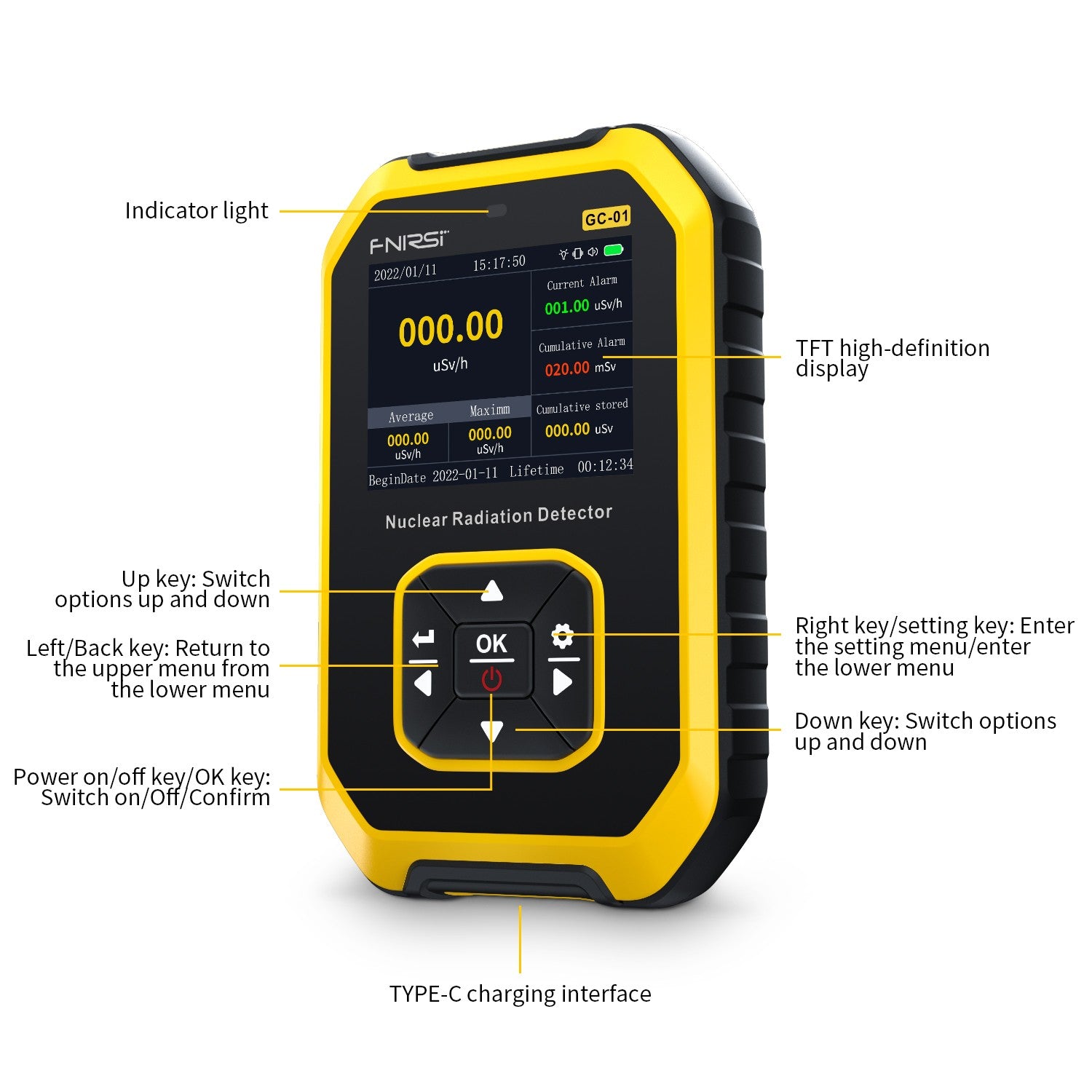 Rivelatore di radiazioni nucleari FNIRSI® GC-01