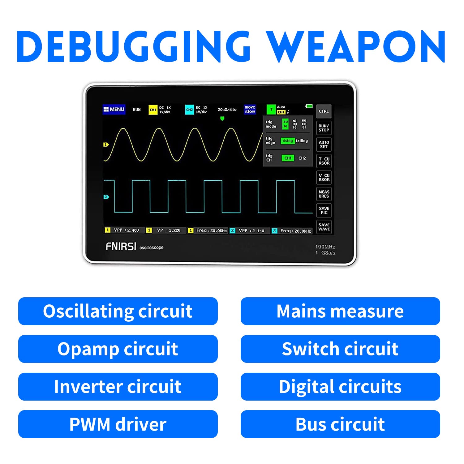 Osciloscopio FNIRSI® 1013D Tablet de Doble Canal 100MHz 1GS/s con Panel Táctil