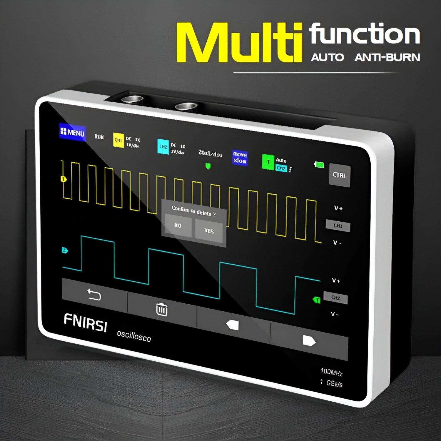 Osciloscopio FNIRSI® 1013D Tablet de Doble Canal 100MHz 1GS/s con Panel Táctil