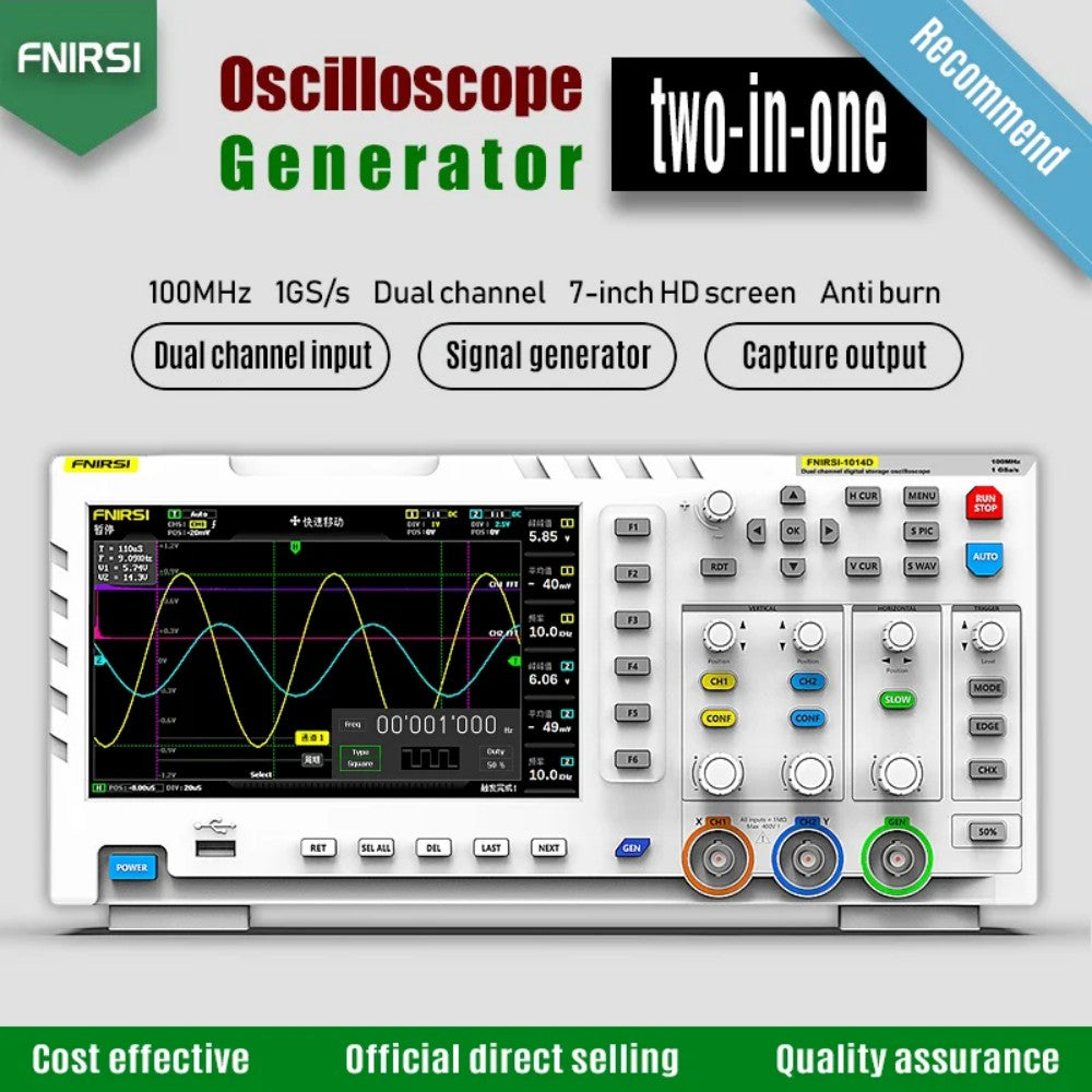 FNIRSI® 1014D 2-IN-1 Dual-Channel 100MHz 1GS/s Digitaloszilloskop Signalgenerator