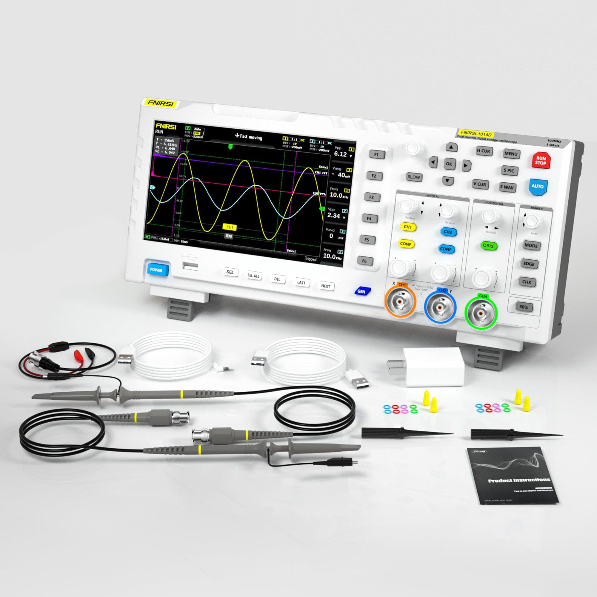 FNIRSI® 1014D 2-IN-1 Dual-Channel 100MHz 1GS/s Digitaloszilloskop Signalgenerator