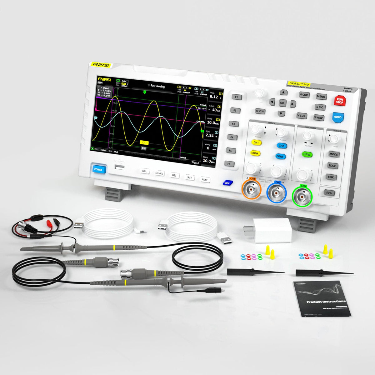 FNIRSI® 1014D 2-IN-1 Oscilloscopio Digitale a Doppio Canale 100MHz 1GS/s Generatore di Segnale