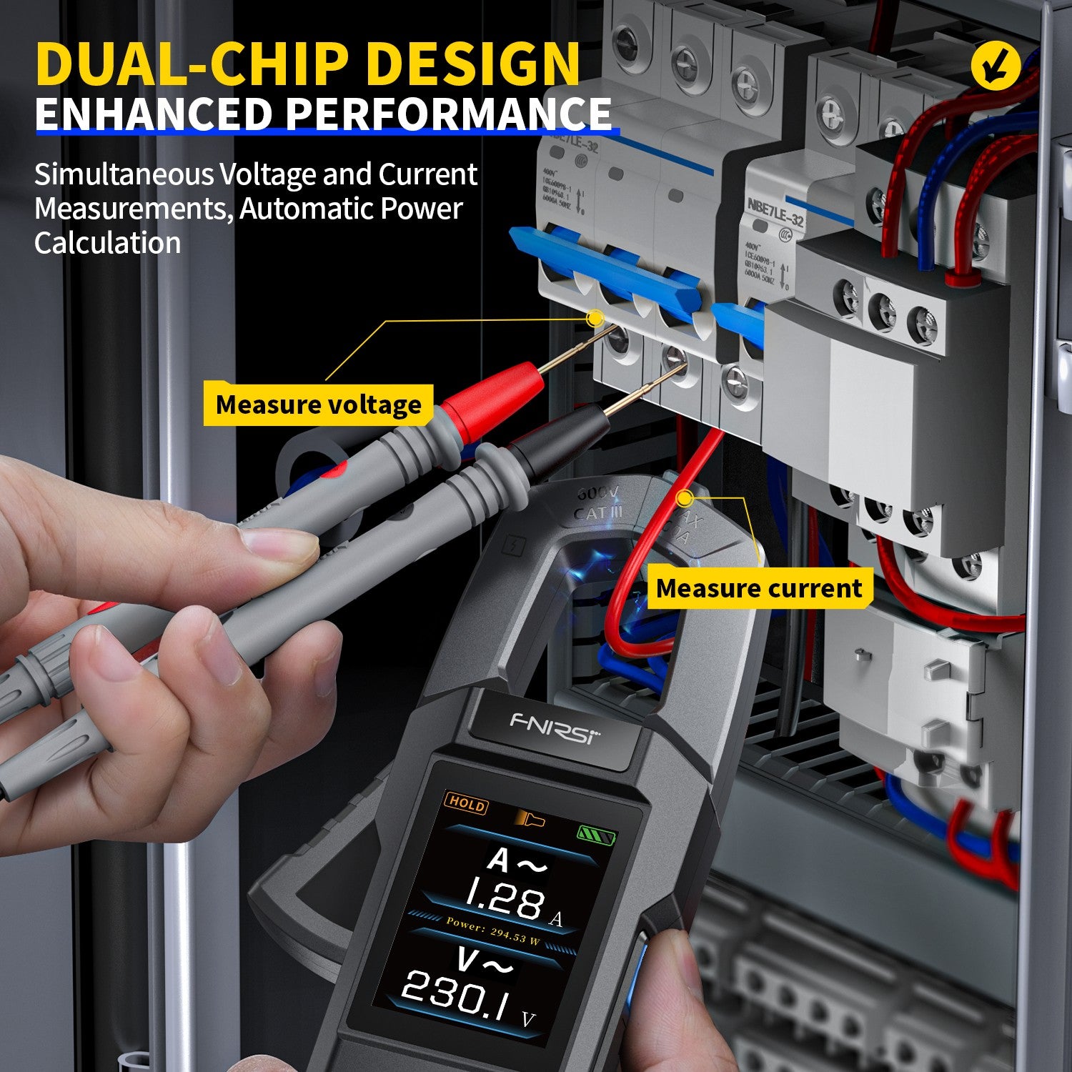 FNIRSI® DMC-100 Medidor de Pinza de Corriente y Voltaje DC AC Multímetro Digital