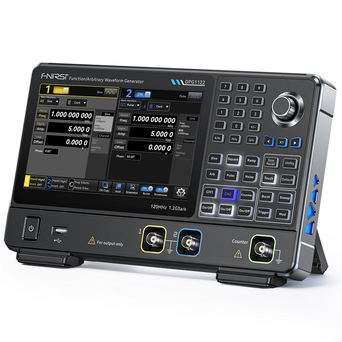 Generatore di forme d'onda arbitrarie a doppio canale FNIRSI® DPG1122 120MHz 1.2GSa/s