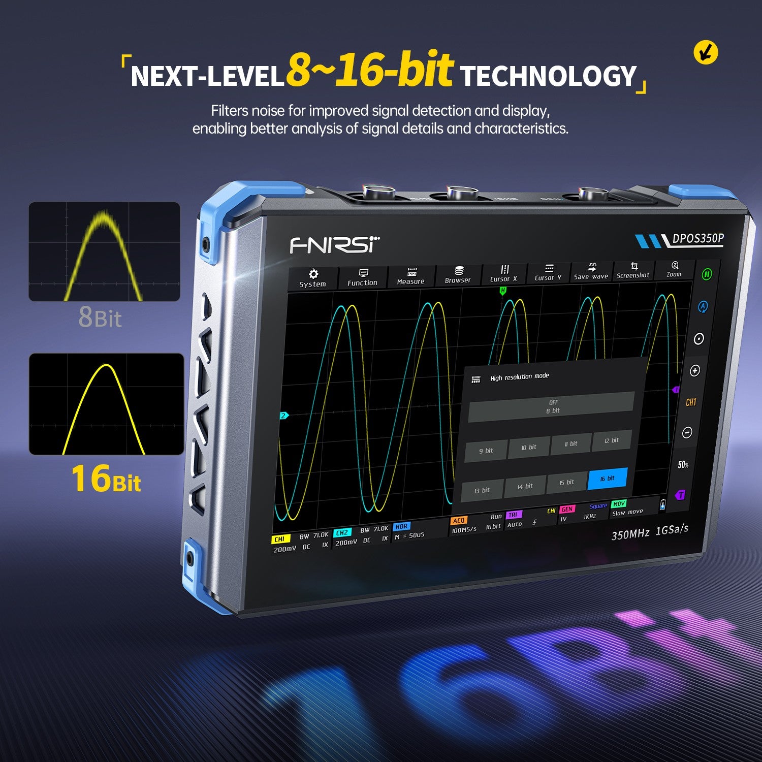 FNIRSI® DPOS350P 4-IN-1 350MHz 1GSPS Tablet-Oszilloskop Signalgenerator Spektrumanalysator Frequenzganganalysator