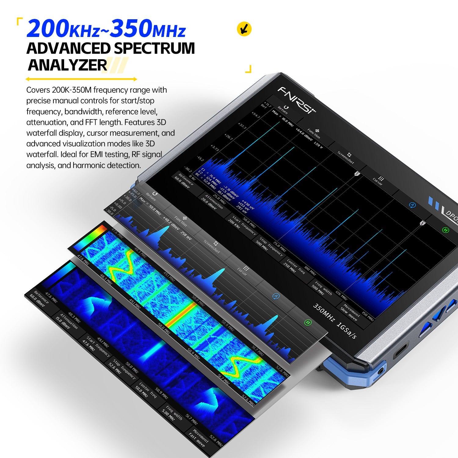 FNIRSI® DPOS350P 4-IN-1 350MHz 1GSPS Tablet-Oszilloskop Signalgenerator Spektrumanalysator Frequenzganganalysator
