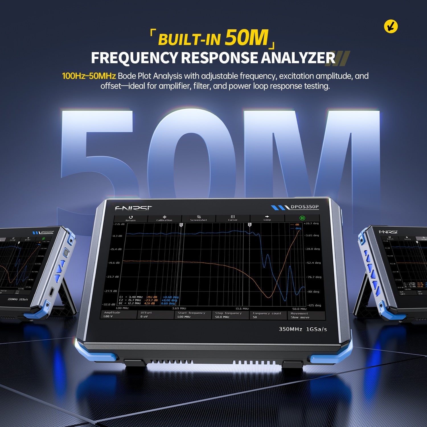 FNIRSI® DPOS350P 4-IN-1 350MHz 1GSPS Tablet-Oszilloskop Signalgenerator Spektrumanalysator Frequenzganganalysator