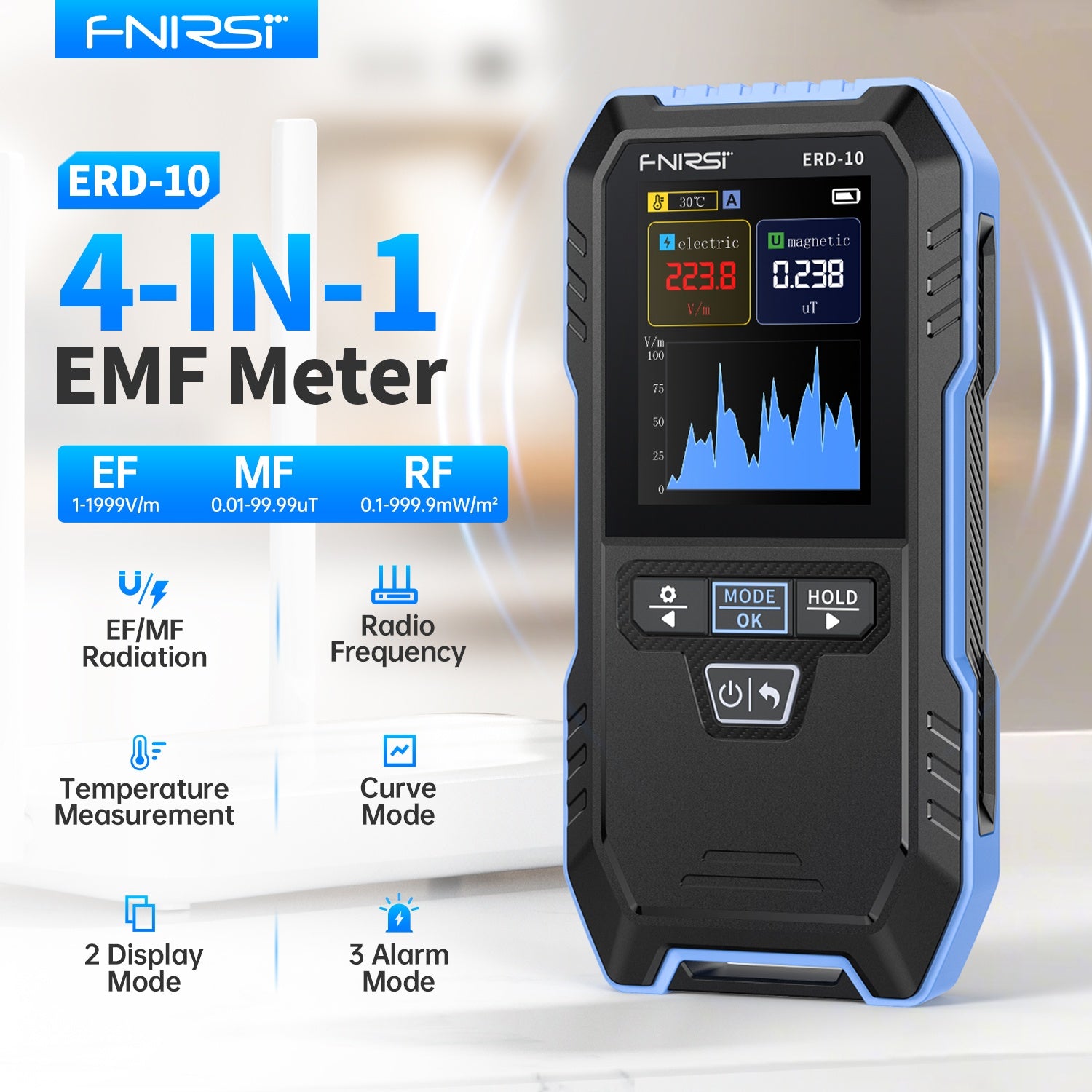 FNIRSI® ERD-10 4-IN-1 Elektromagnetischer Strahlungsdetektor