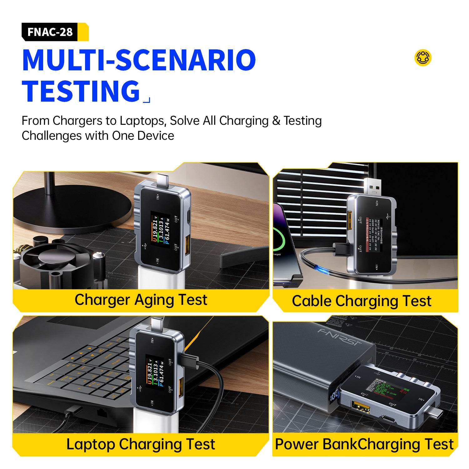 FNIRSI® FNAC-28 2-IN-1 Typ-C USB Tester Digitalvoltmeter Amperemeter Powerbank Ladegerät Messgerät