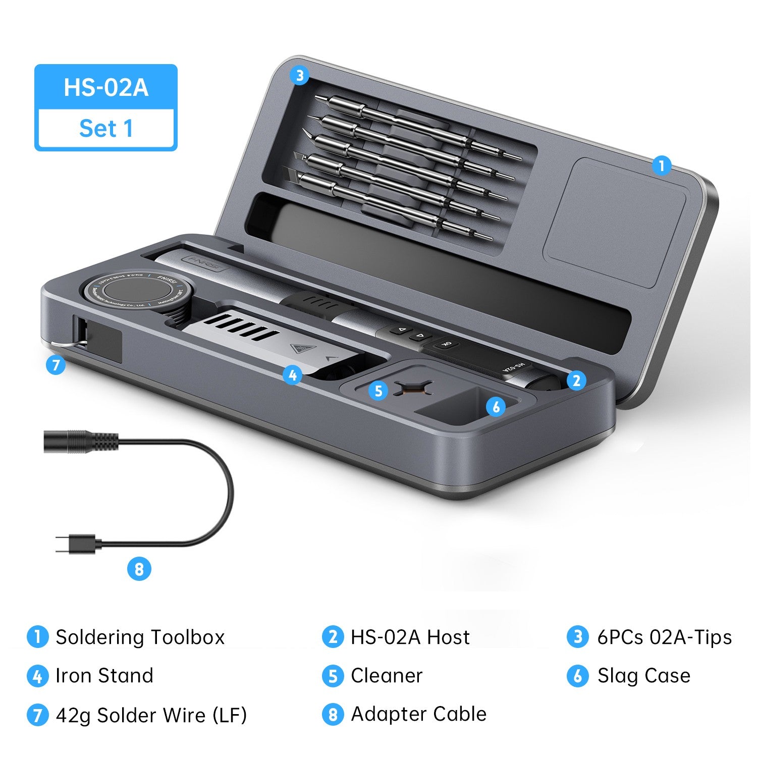 FNIRSI HS-02A Intelligent Soldering Iron 6 Tips with Portable Soldering Toolbox