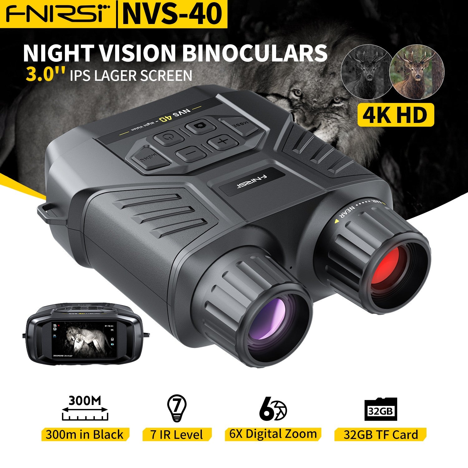FNIRSI® NVS-40 4K HD Binocolo per Visione Notturna Infrarossa 6x Zoom Digitale