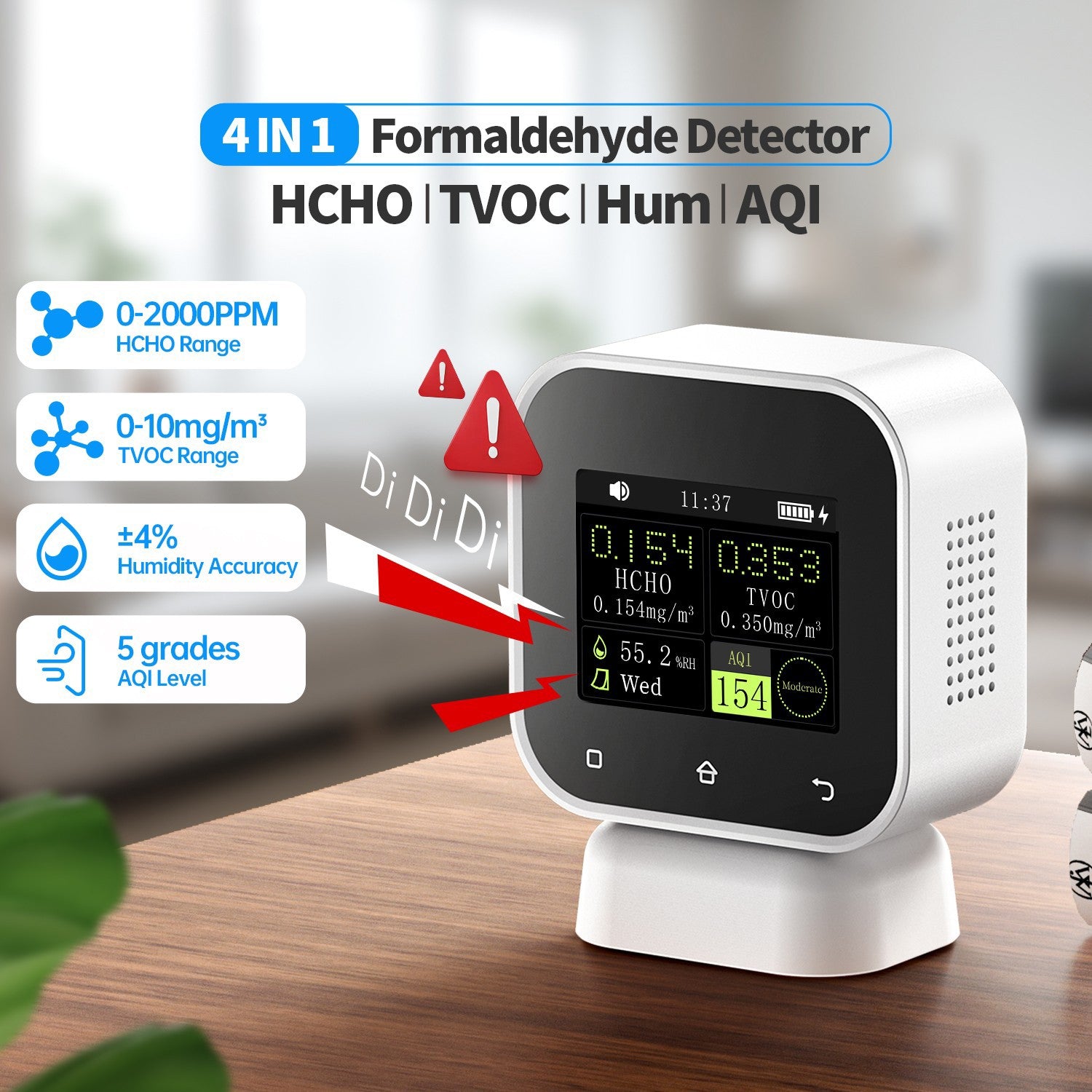 FNIRSI® SFD-02 4-IN-1 Indoor Air Quality Monitor Touchscreen Formaldehyde Detector HCHO TVOC Temperature Tester