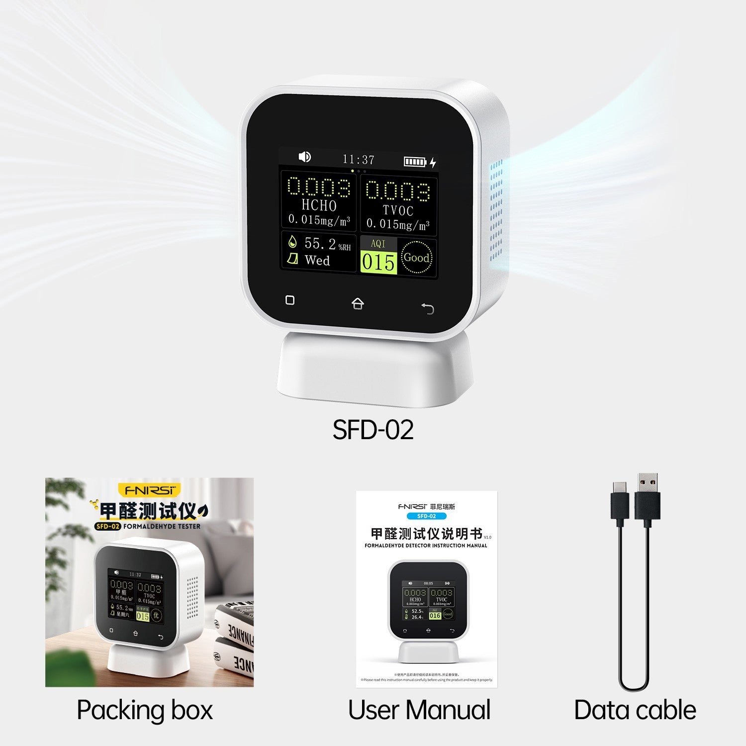 FNIRSI® SFD-02 4-IN-1 Indoor Air Quality Monitor Touchscreen Formaldehyde Detector HCHO TVOC Temperature Tester
