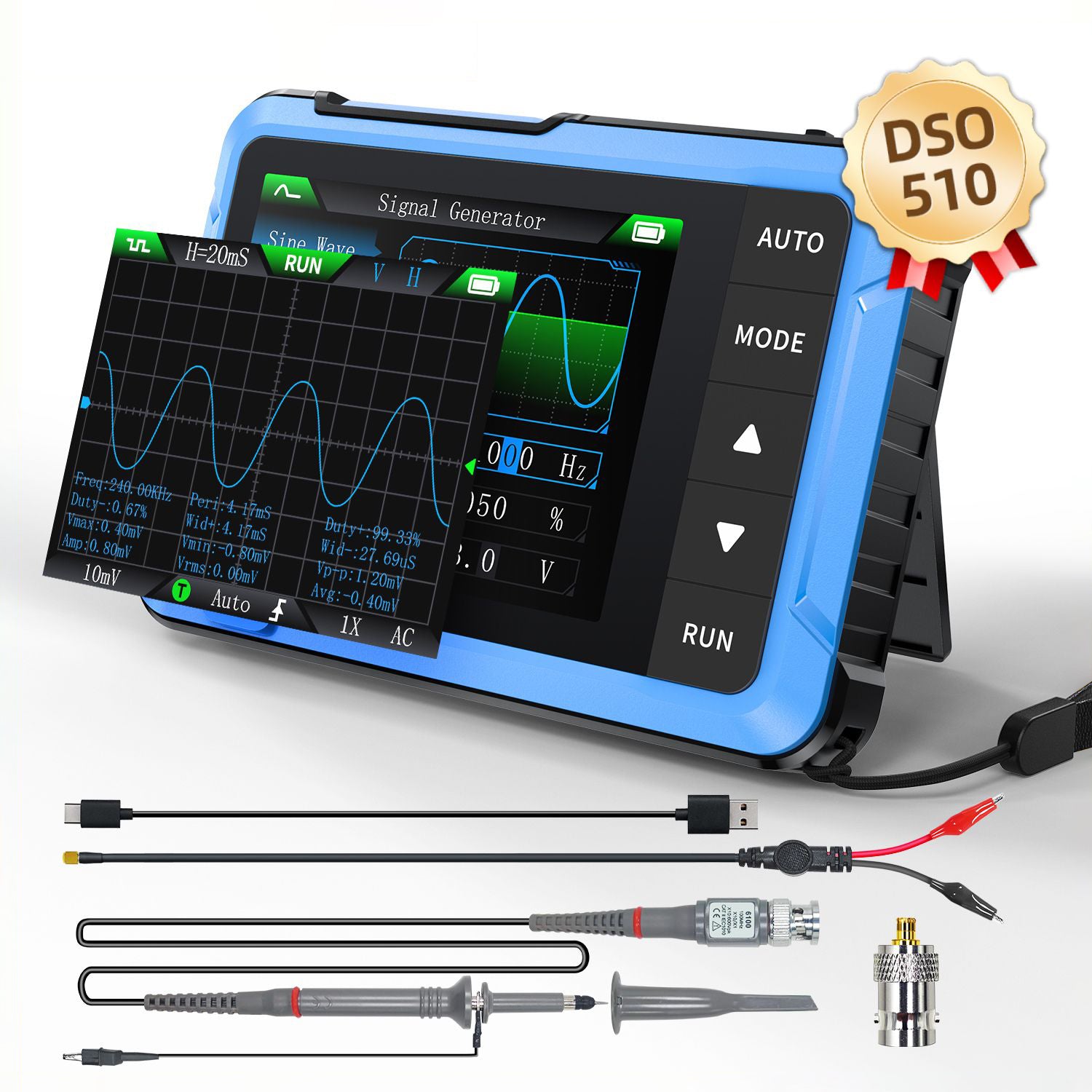 FNIRSI® DSO-510 10MHz 48MS/s Mini Handheld Digitaloszilloskop Signalgenerator
