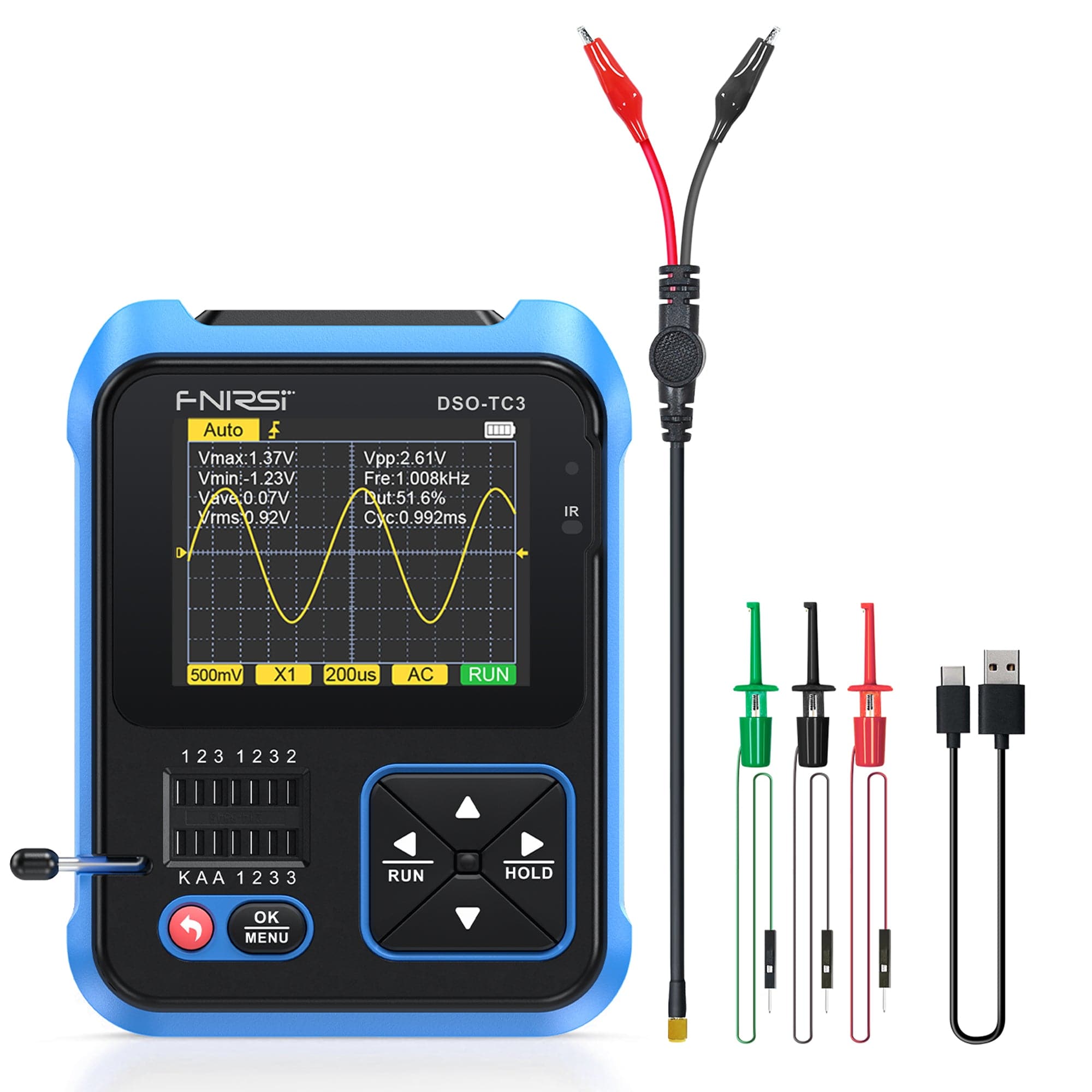 FNIRSI® DSO-TC3 3-IN-1 Handheld 500KHz 10MS/s Digitale Oszilloskope Signalgenerator Transistortester