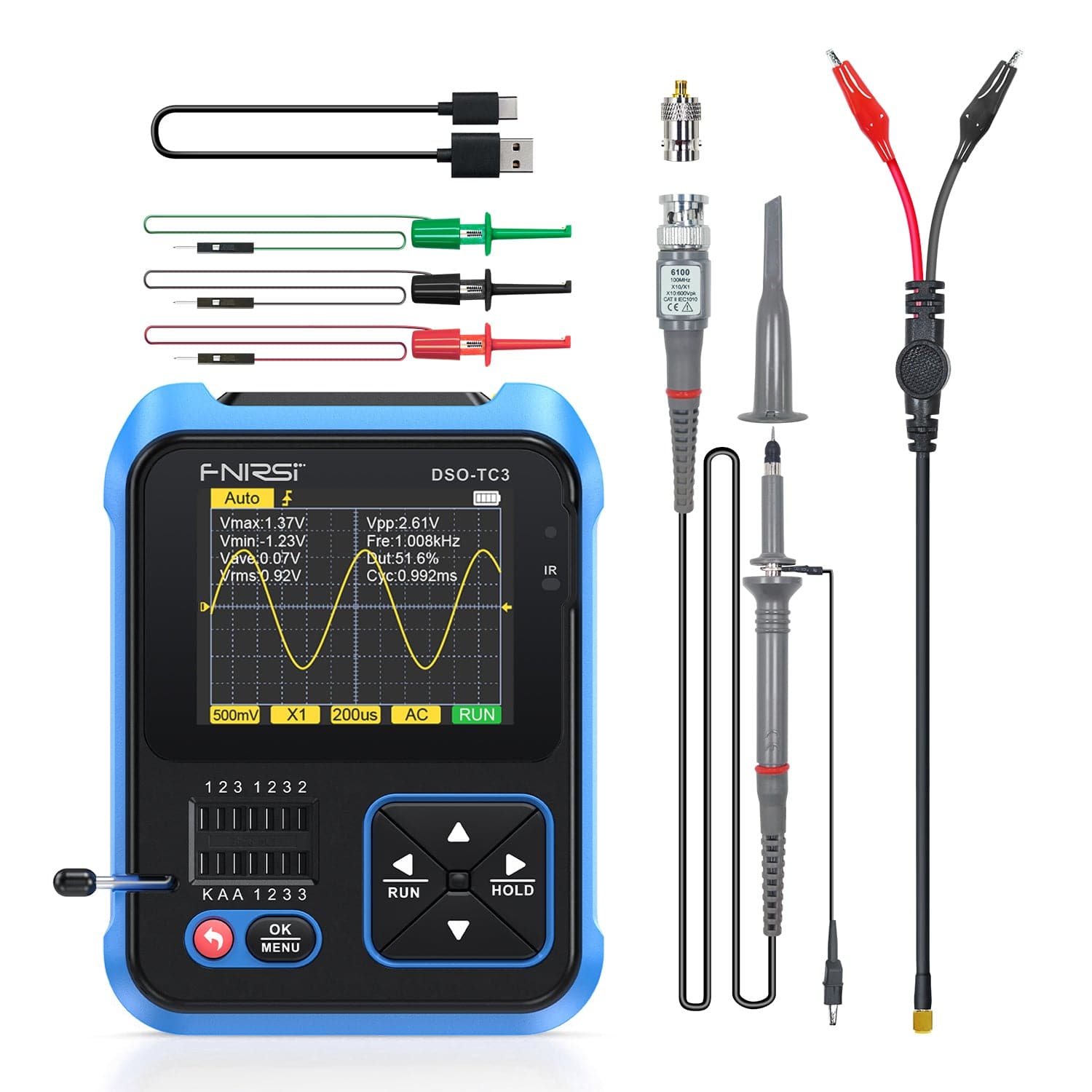 FNIRSI® DSO-TC3 3-IN-1 Handheld 500KHz 10MS/s Digitale Oszilloskope Signalgenerator Transistortester