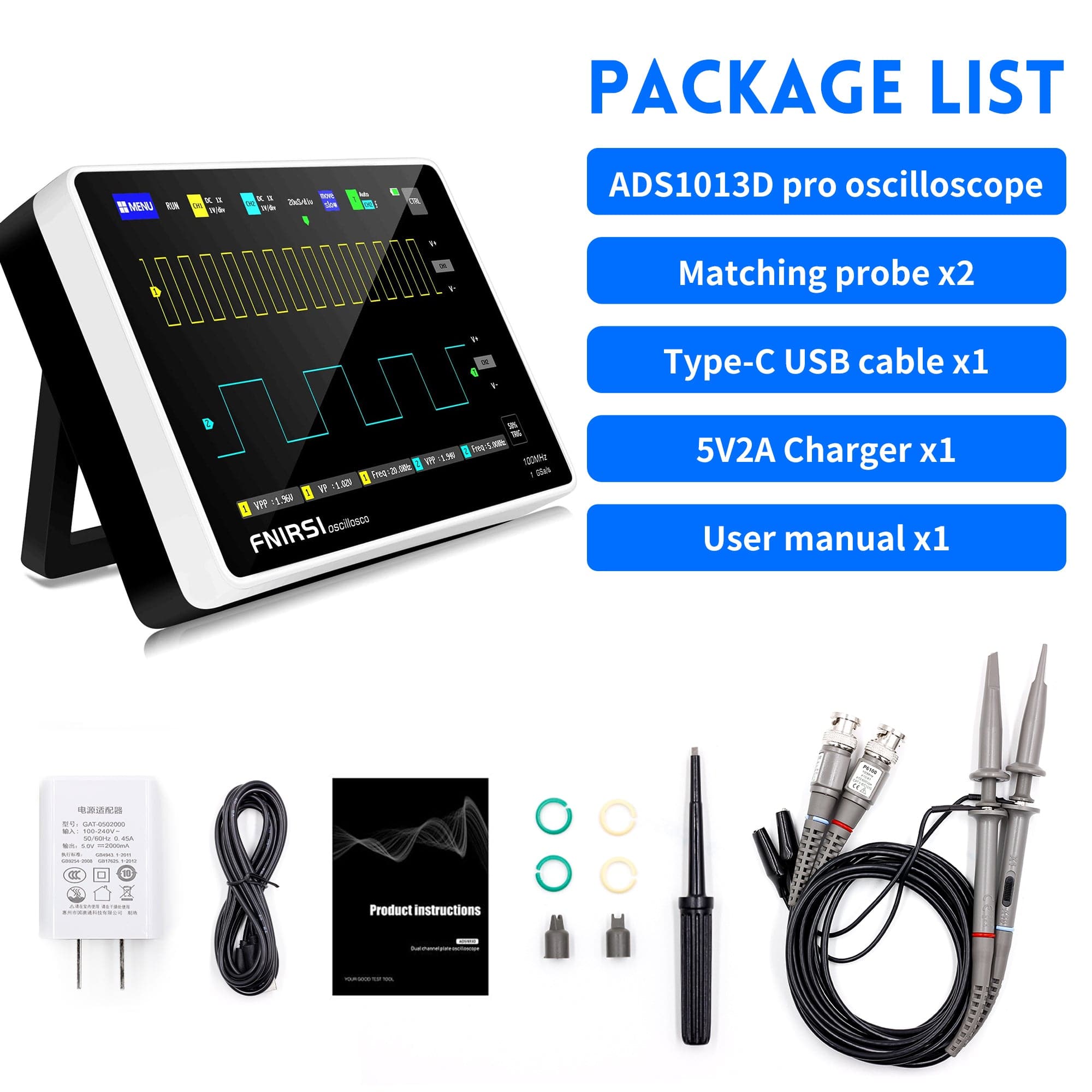 FNIRSI 1013D Plus 7" Touch Digital Tablet Oscilloscope 2CH 100MHz
