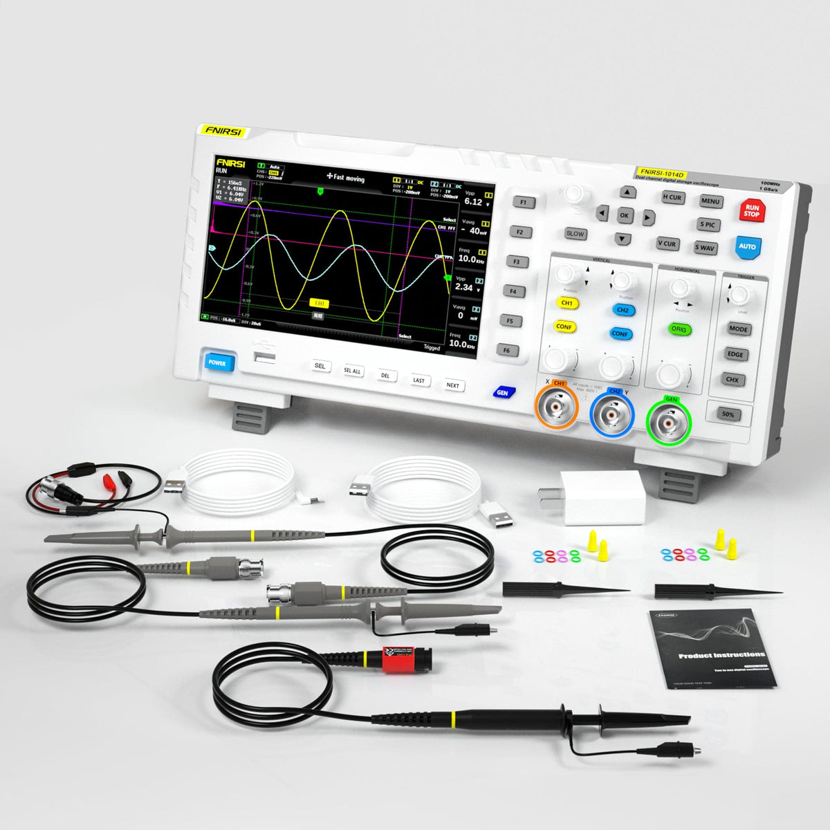 FNIRSI® 1014D 2 - IN - 1 Dual Channel 100MHz 1GS/s Digital Oscilloscope Signal Generator - FNIRSI