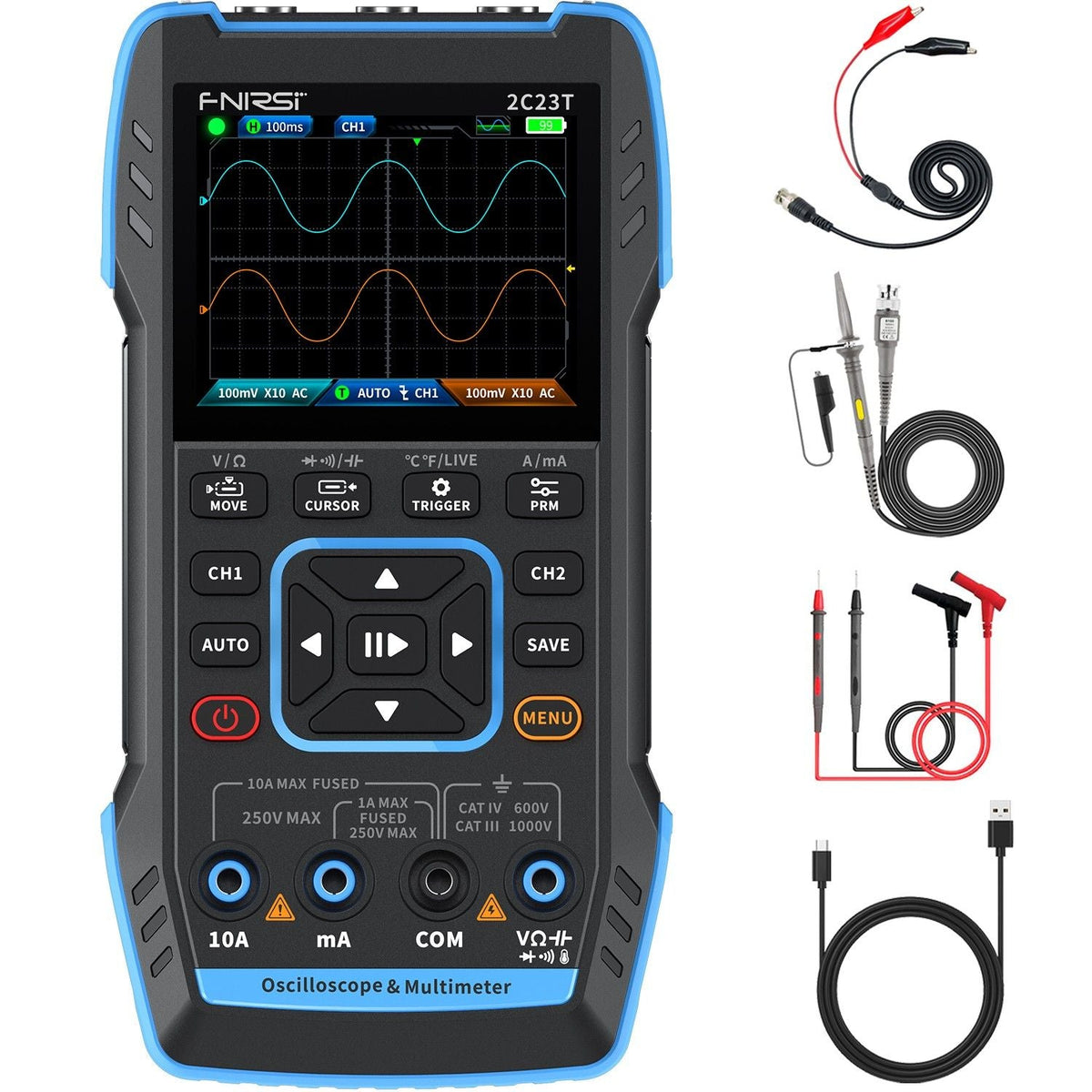 FNIRSI® 2C23T Handheld Dual Channel 3 - in - 1 10MHz 50MS/s Oscilloscope Multimeter DDS Function Generator - FNIRSI