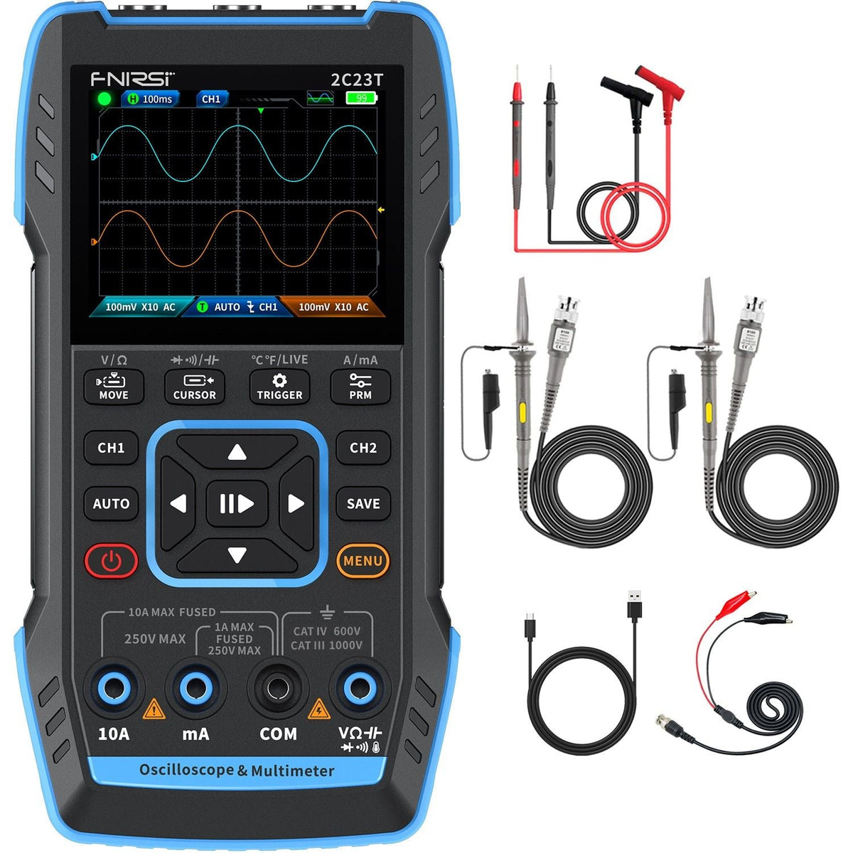 FNIRSI 2C23T – Handheld 2-Kanal 3-in-1 Oszilloskop, Multimeter & Signalgenerator, 20 MHz