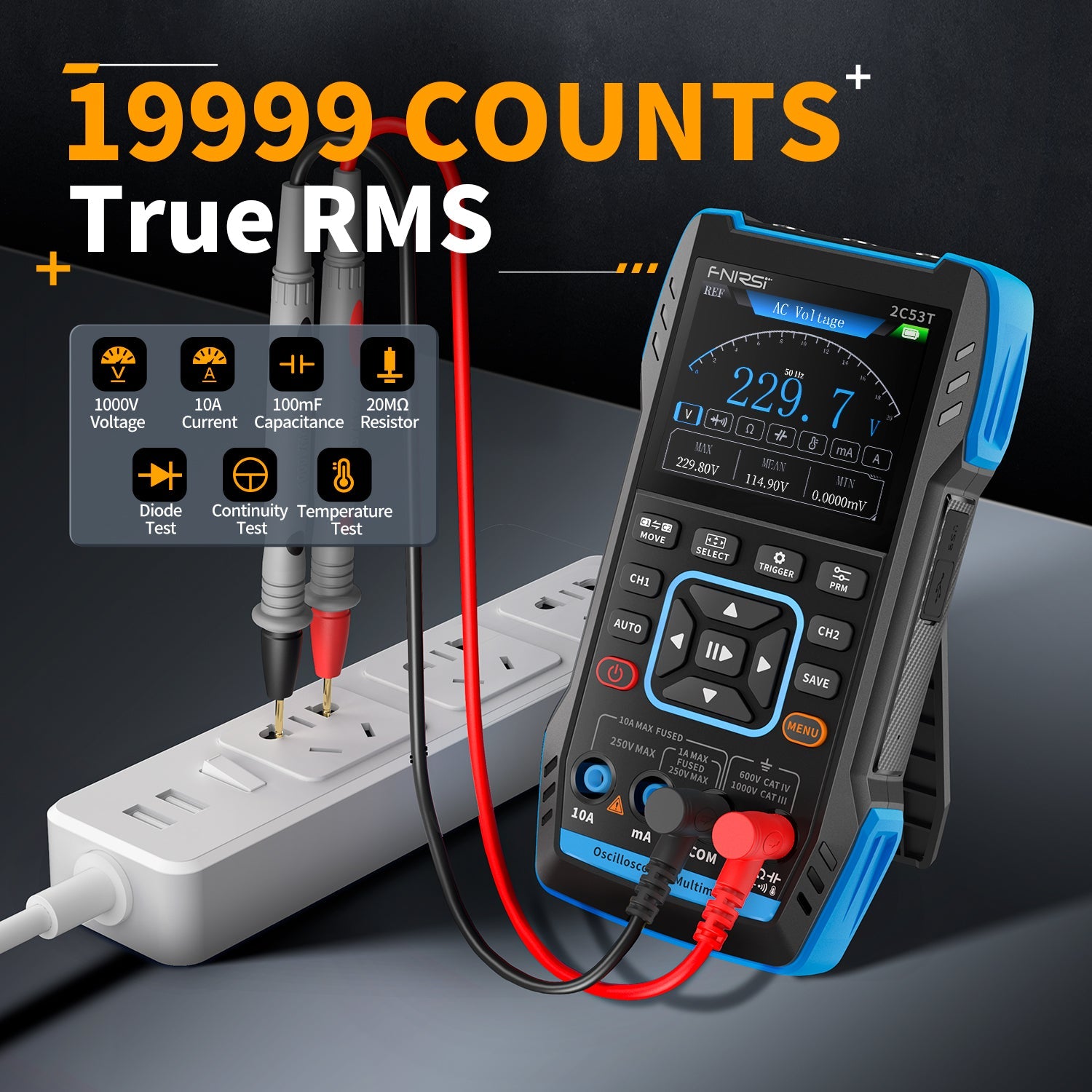 FNIRSI® 2C53T 50MHz 250MS/s Handheld 3in1 Oscilloscope Multimeter Signal Generator - FNIRSI