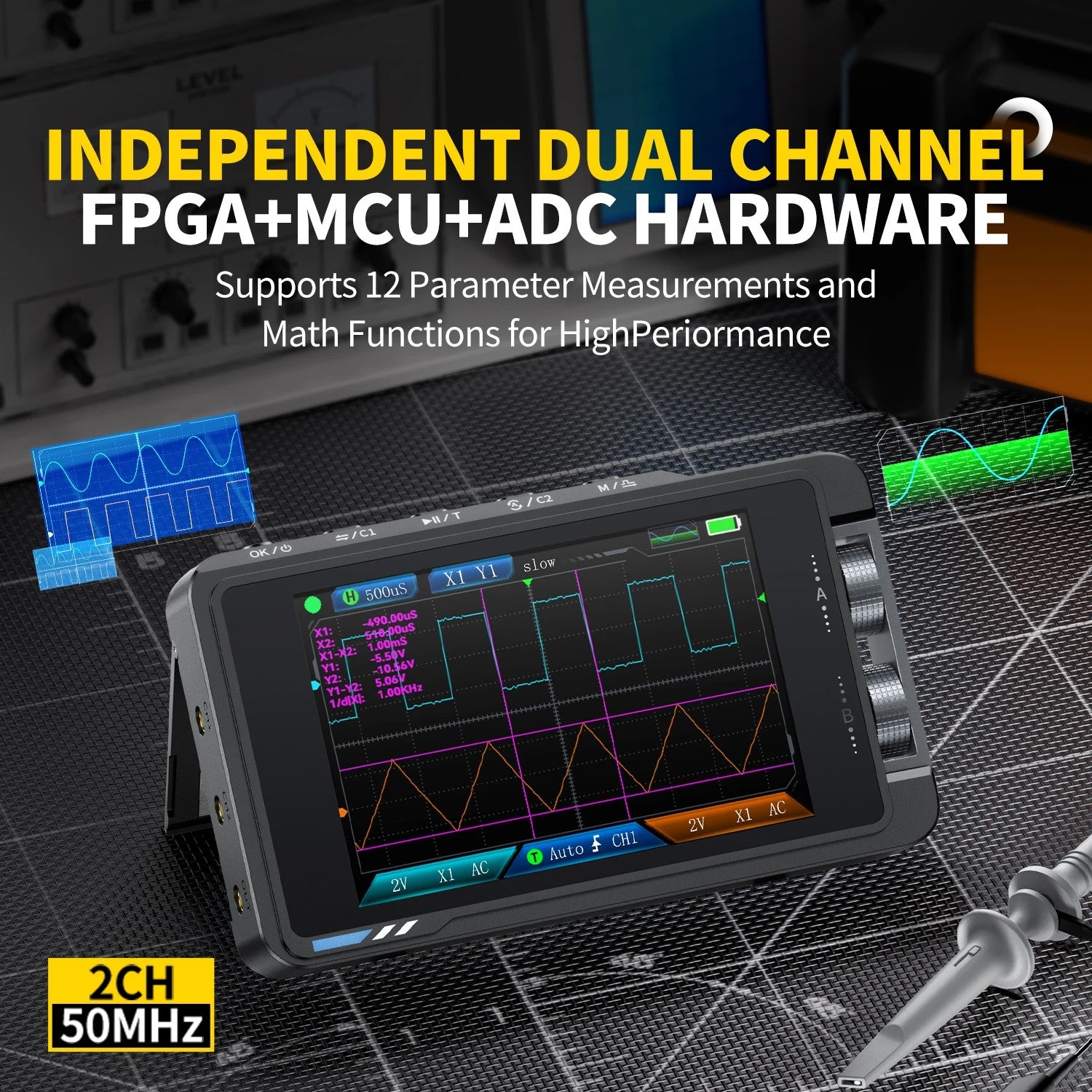 FNIRSI® DS215H 2 - IN - 1 50MHz 250MS/s Dual Channel Digital Oscilloscope DDS Function Singal Generator - FNIRSI