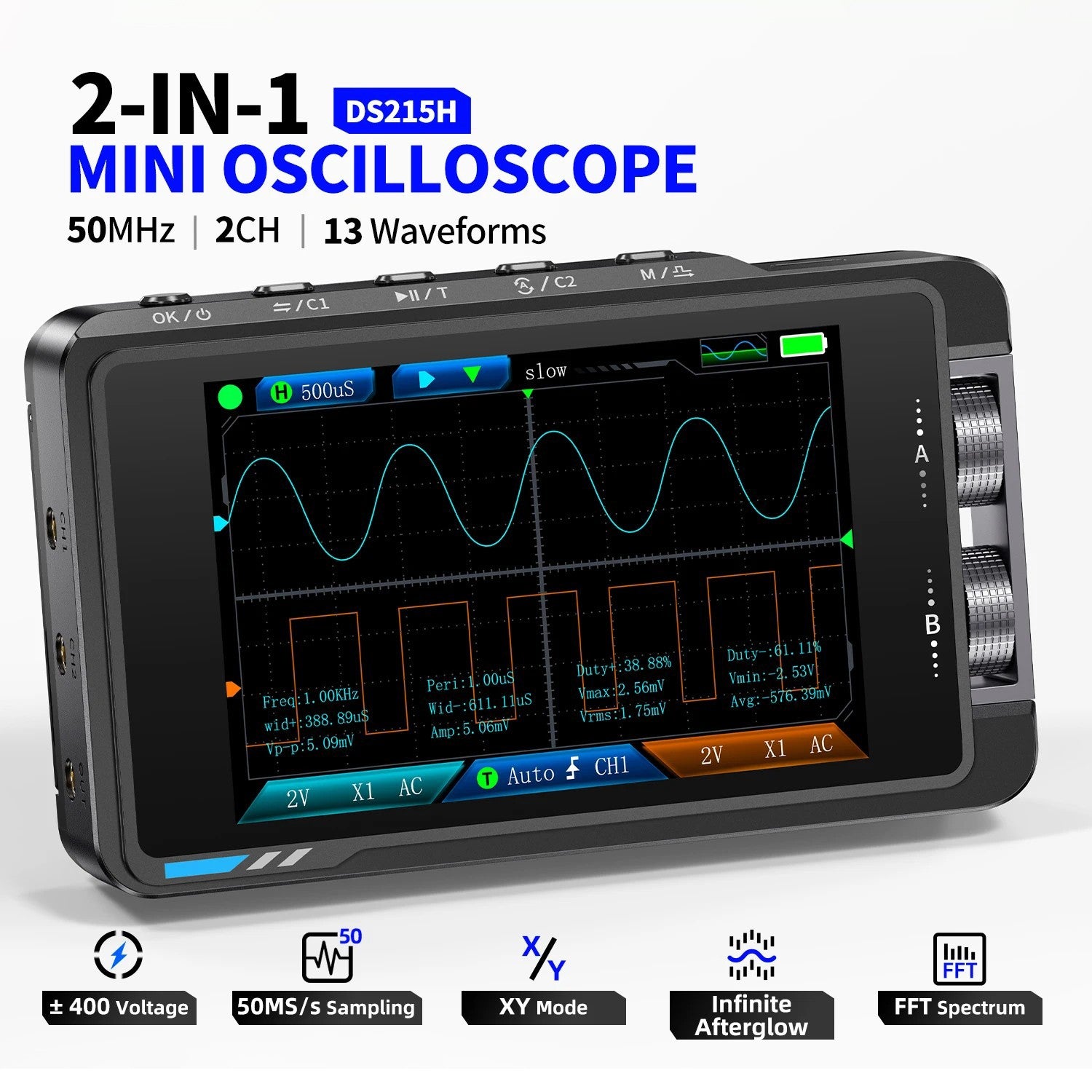 FNIRSI® DS215H 2 - IN - 1 50MHz 250MS/s Dual Channel Digital Oscilloscope DDS Function Singal Generator - FNIRSI