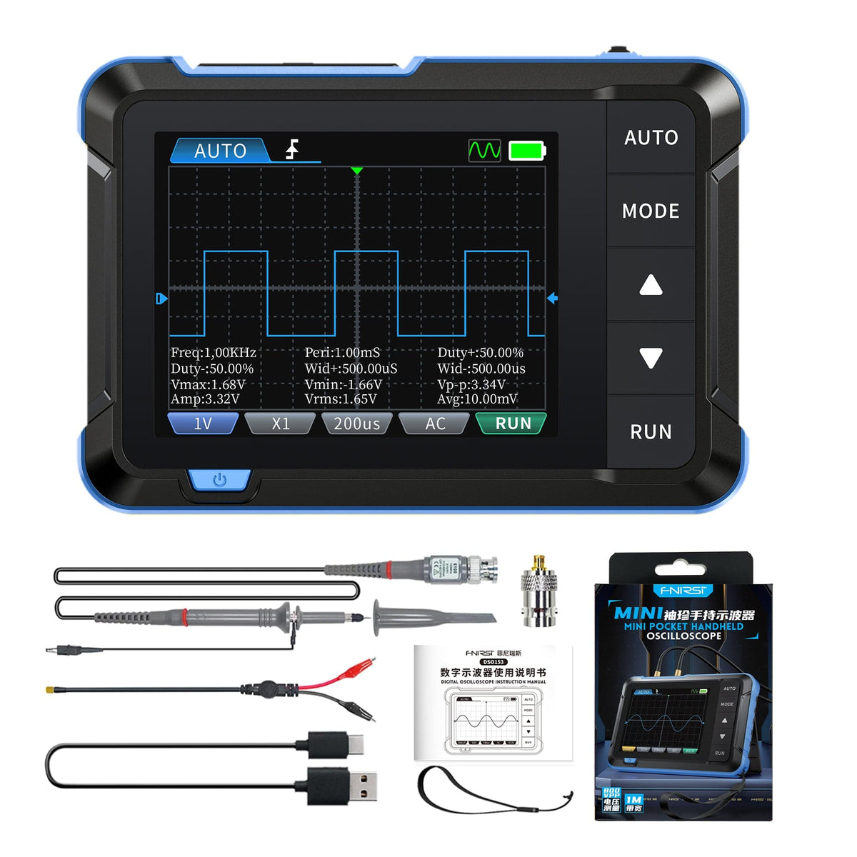 FNIRSI® DSO - 153 2 - IN - 1 Mini 1MHz 5MS/s Digital Oscilloscope Waveform Generator - FNIRSI