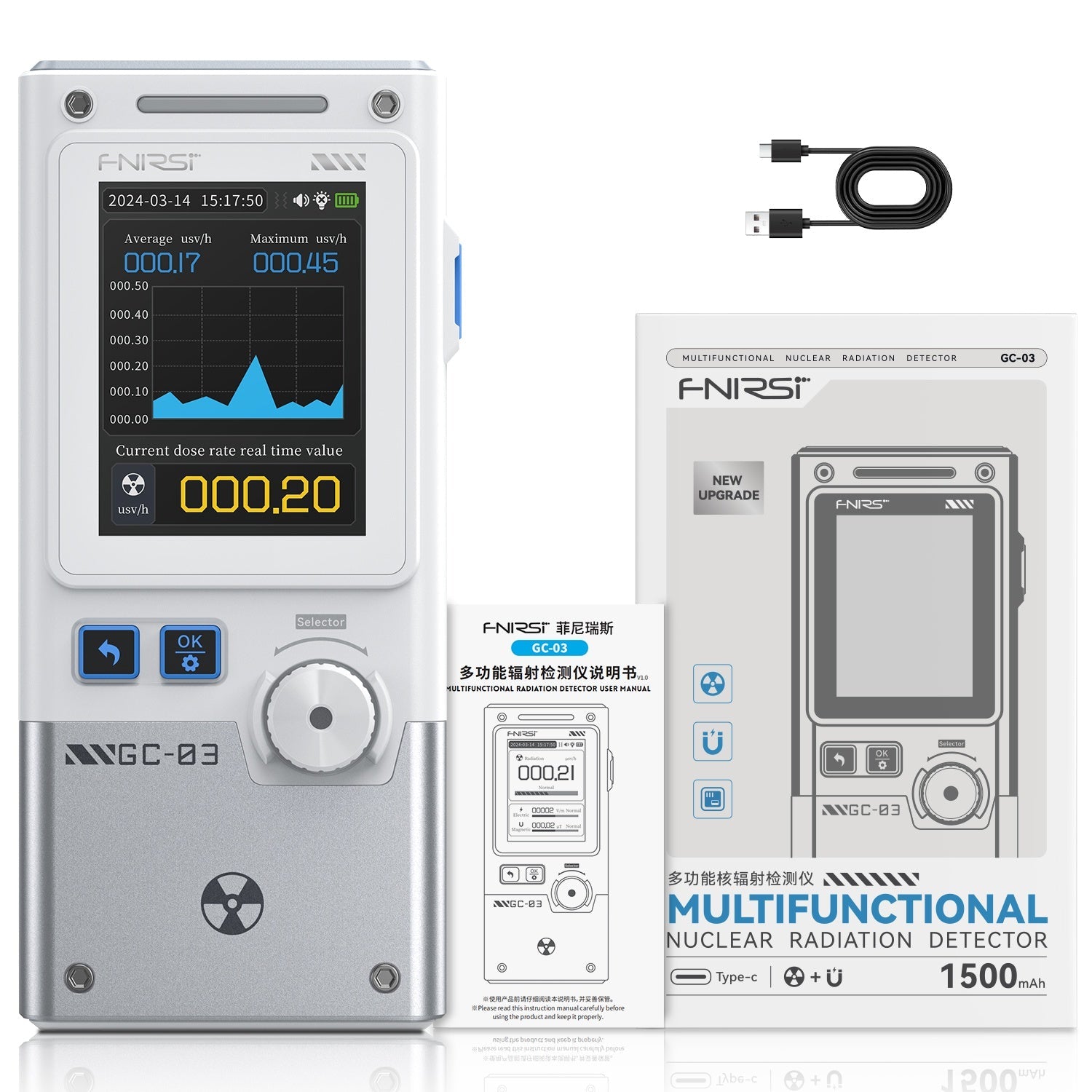 FNIRSI GC-01 contatore Geiger rilevatore di radiazioni nucleari dosimetro personale raggi X y-ray Tester di radiazione a raggi beta rilevatore di marmo 1420 FNIRSI GC-01 contatore Geiger rilevatore di radiazioni nucleari dosimetro personale raggi X y-ray Tester di radiazione a raggi beta rilevatore di marmo 1420