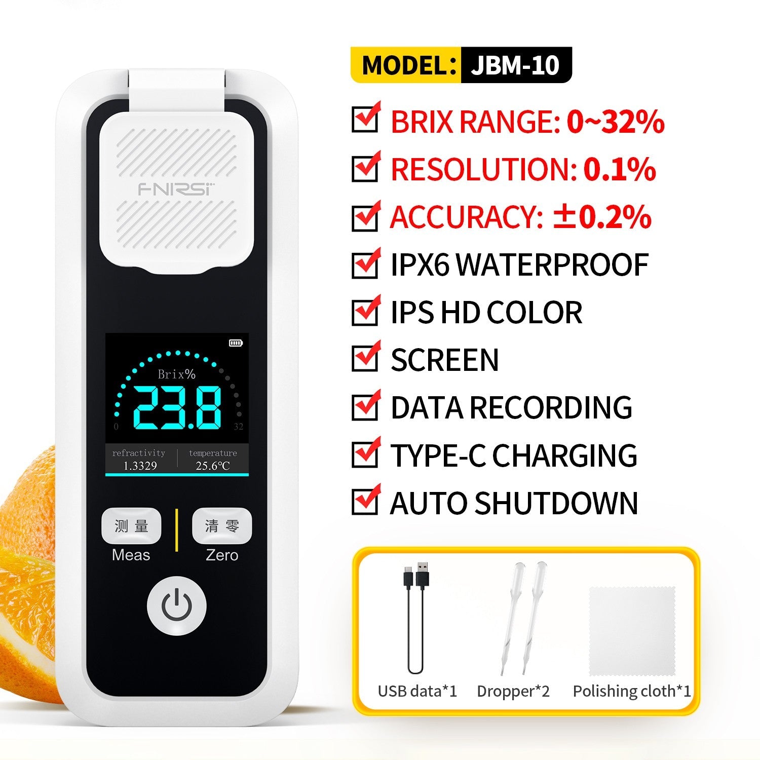 Réfractomètre Numérique JBM-20 Pour Sucre, Jus, Vin - Gamme 0-55% Brix, écran Couleur, Rechargeable USB-C Réfractomètre Numérique JBM-20 Pour Sucre, Jus, Vin - Gamme 0-55% Brix, écran Couleur, Rechargeable USB-C