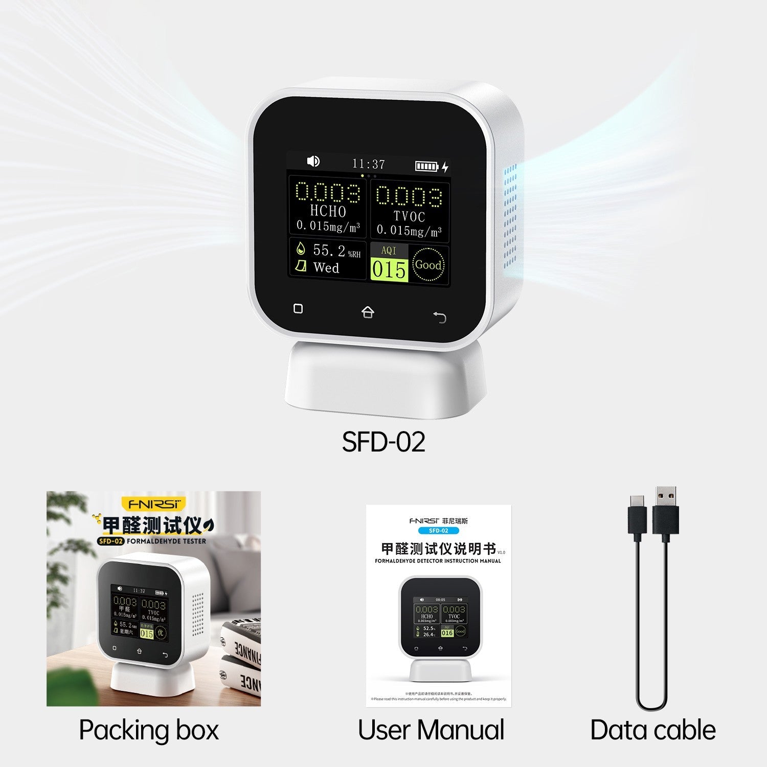 FNIRSI® SFD - 02 4 - IN - 1 Indoor Air Quality Monitor Touchscreen Formaldehyde Detector HCHO TVOC Temperature Tester - FNIRSI