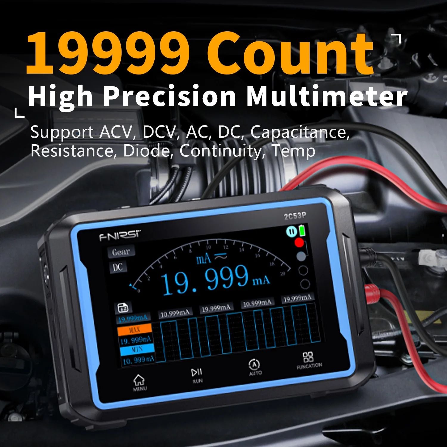 FNIRSI® 2C53P 3-en-1 50MHz 250MS/s Osciloscopio de Doble Canal Táctil de Tableta Multímetro Generador DDS
