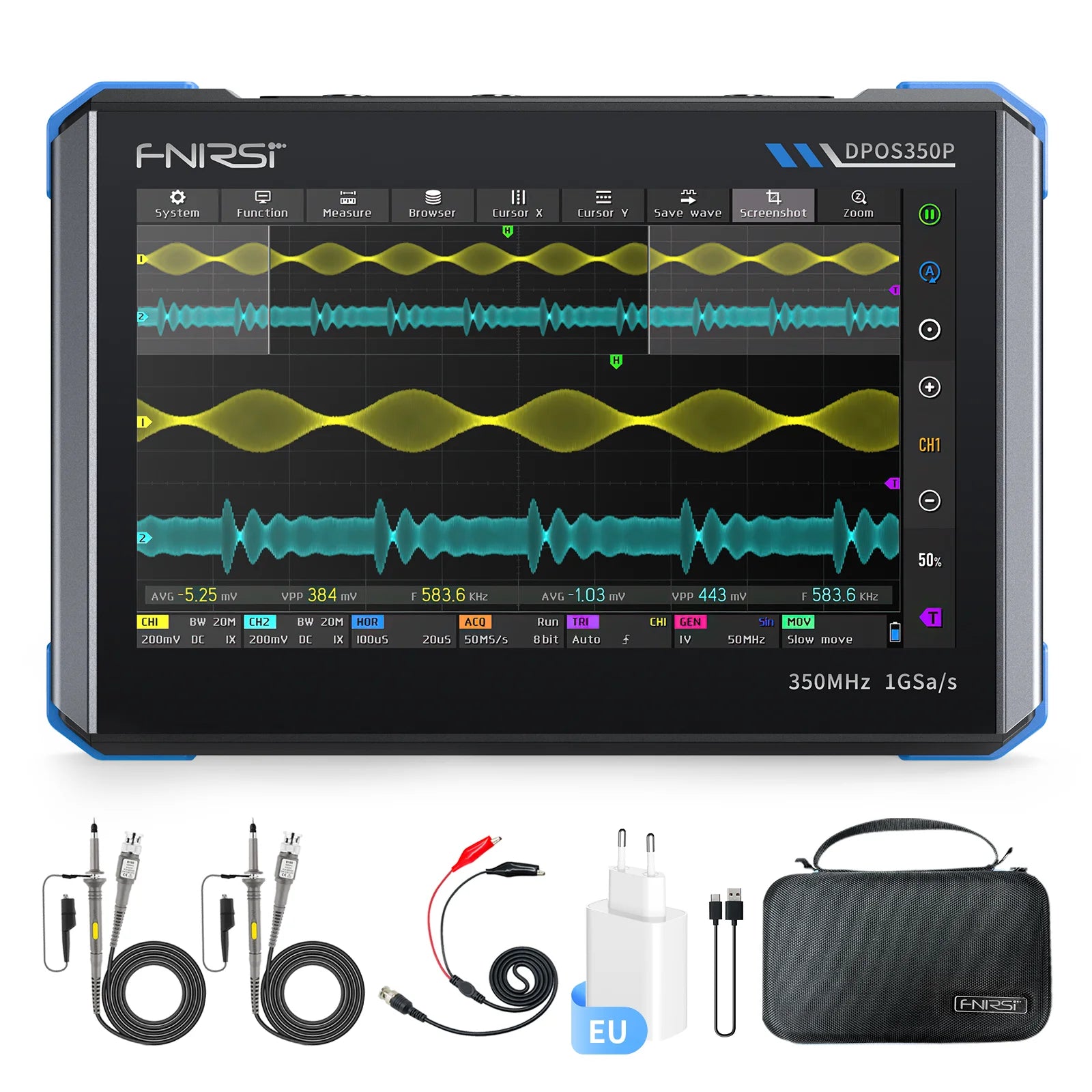 FNIRSI® DPOS350P 4-IN-1 350MHz 1GSPS Tablet Oscilloscope Signal Generator Spectrum Analyzer Frequency Response Analyzer