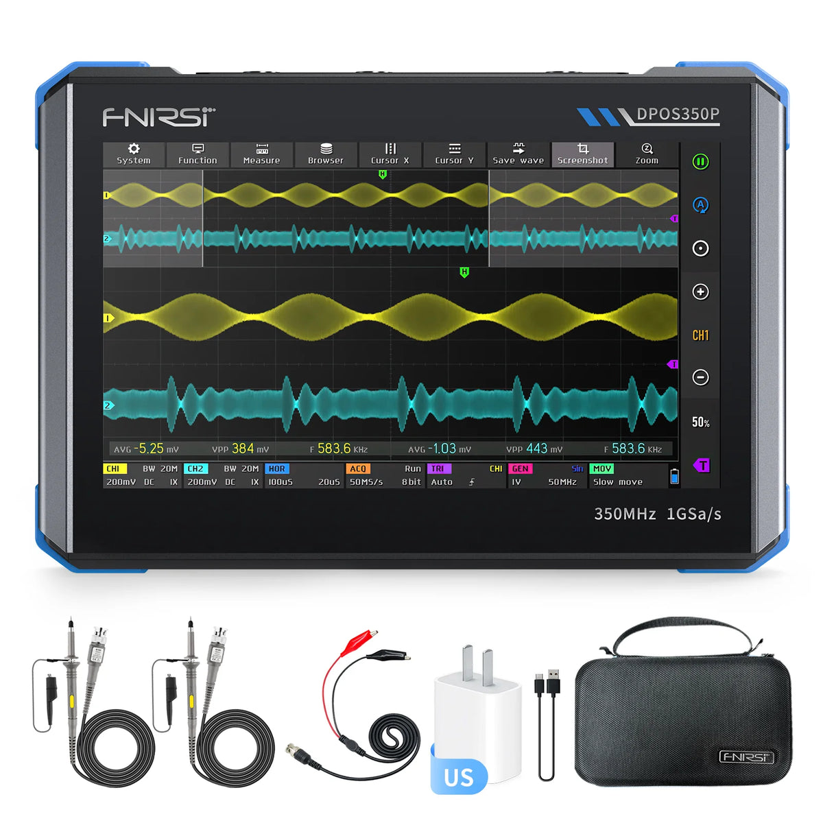 FNIRSI® DPOS350P 4-IN-1 350MHz 1GSPS Tablet Oscilloscope Signal Generator Spectrum Analyzer Frequency Response Analyzer