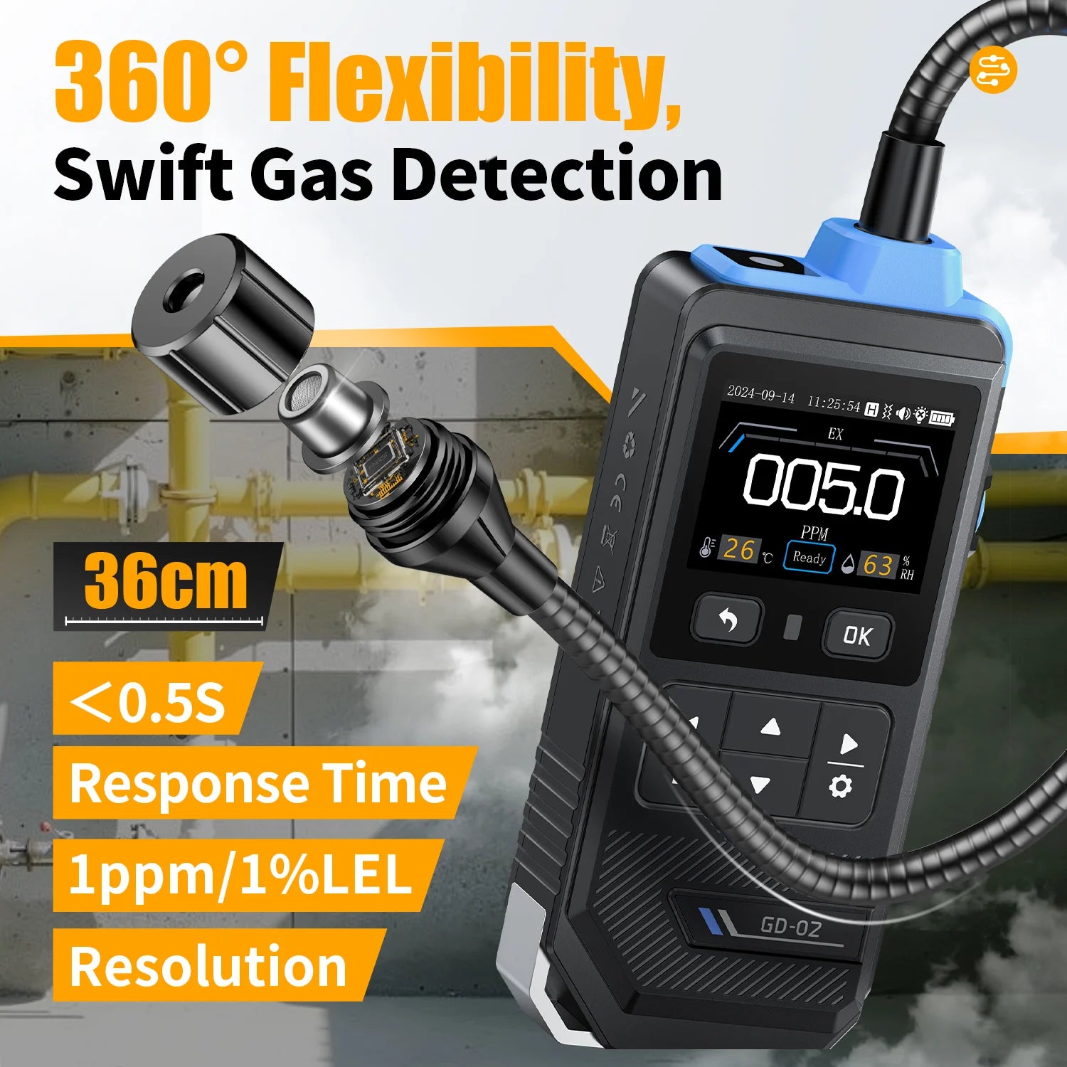 FNIRSI® GD-02 Portable Combustible Gas Detector Color Screen Methane Propane Isobutane Monitor