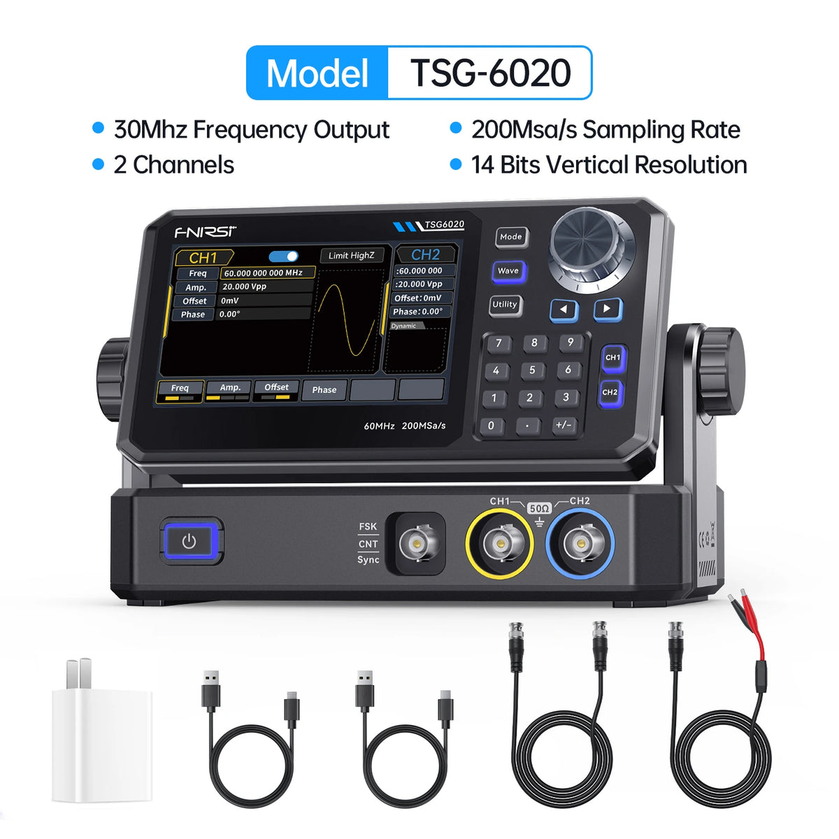 FNIRSI® TSG6020/TSG3020 2CH 200MSa/s Function Signal Generator