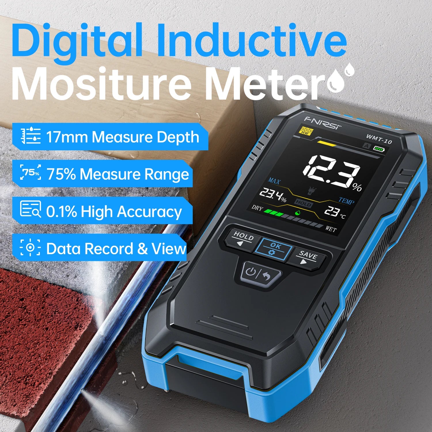 FNIRSI® WMT-10 Non-contact Inductive Wood & Wall Moisture Meter Hygrometer