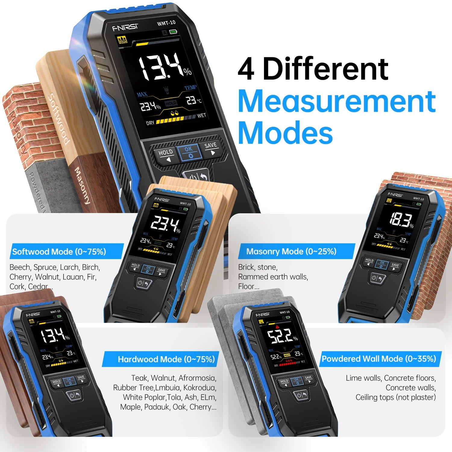 FNIRSI® WMT-10 Non-contact Inductive Wood & Wall Moisture Meter Hygrometer