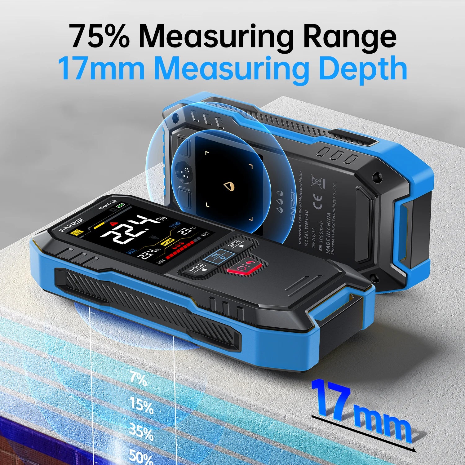 FNIRSI® WMT-10 Non-contact Inductive Wood & Wall Moisture Meter Hygrometer