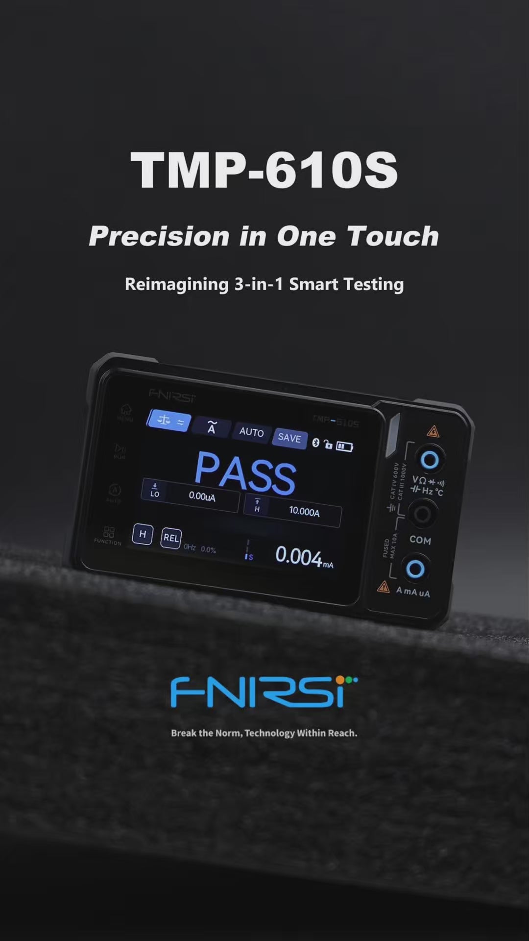 FNIRSI® TMP-610S 3-in-1 Digital Multimeter DSO DDS Generator 60,000 Counts TRMS Bluetooth App Sync