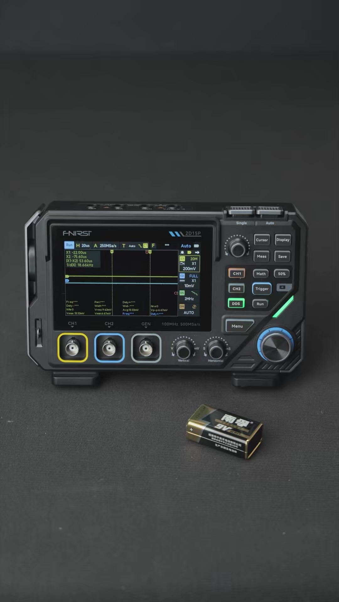 FNIRSI® 2D15P Oscilloscopio fosforo da banco 3-in-1 2CH 100MHz Multimetro