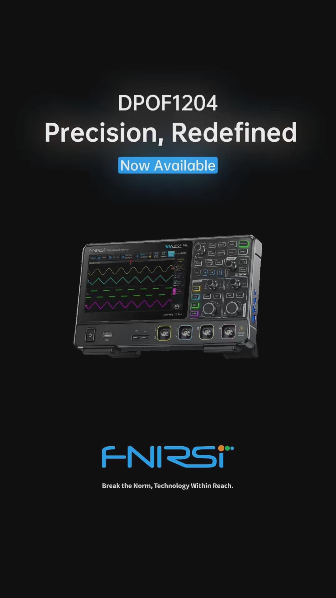 Oscilloscope à phosphore numérique FNIRSI® DPOF1204 analogique 4 canaux 200 MHz 1GSa/s